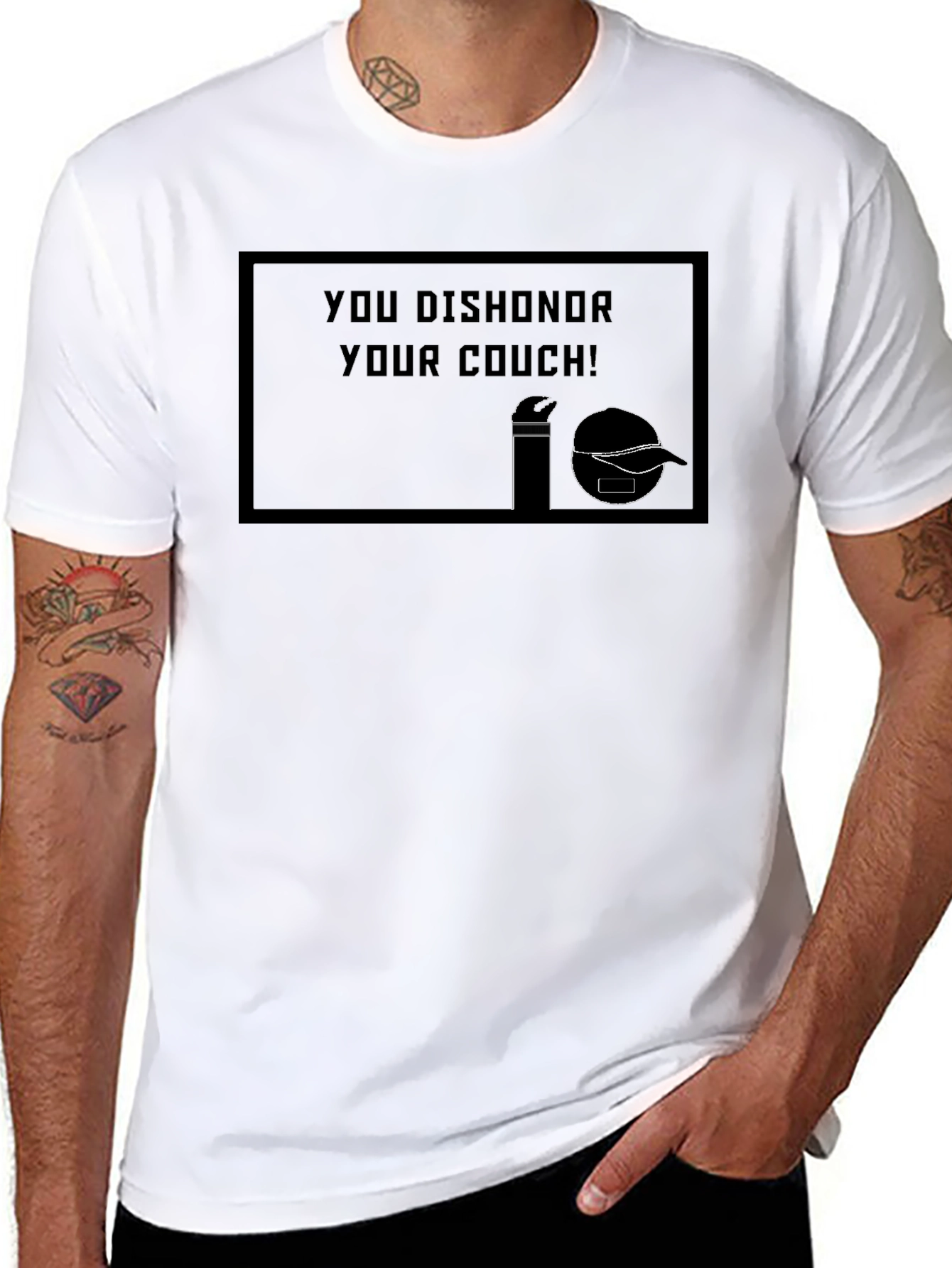 Black Dishonor Your Couch Funny T-Shirt view 8