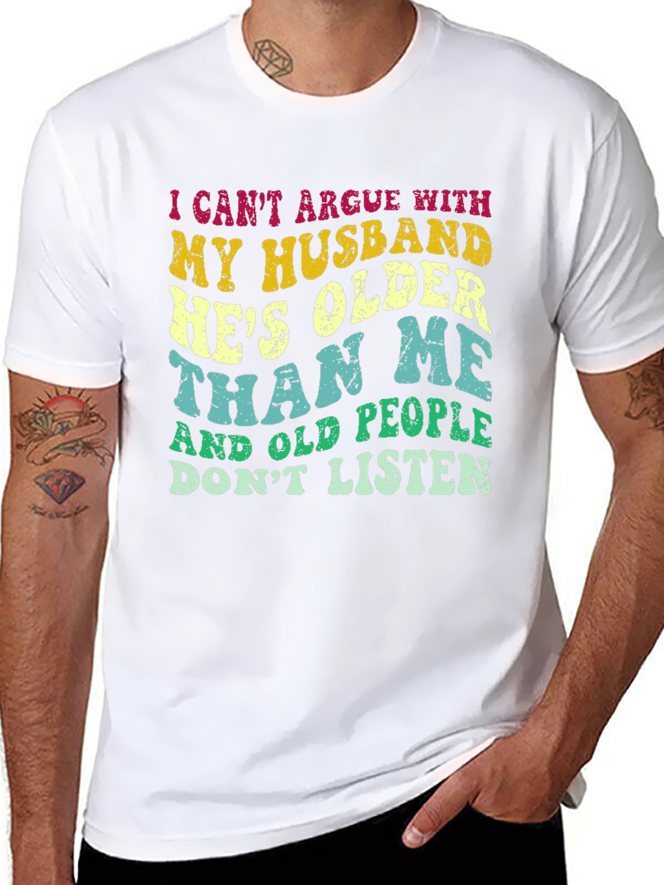 Black Funny Husband T-Shirt: "He's Older Than Me" view 8