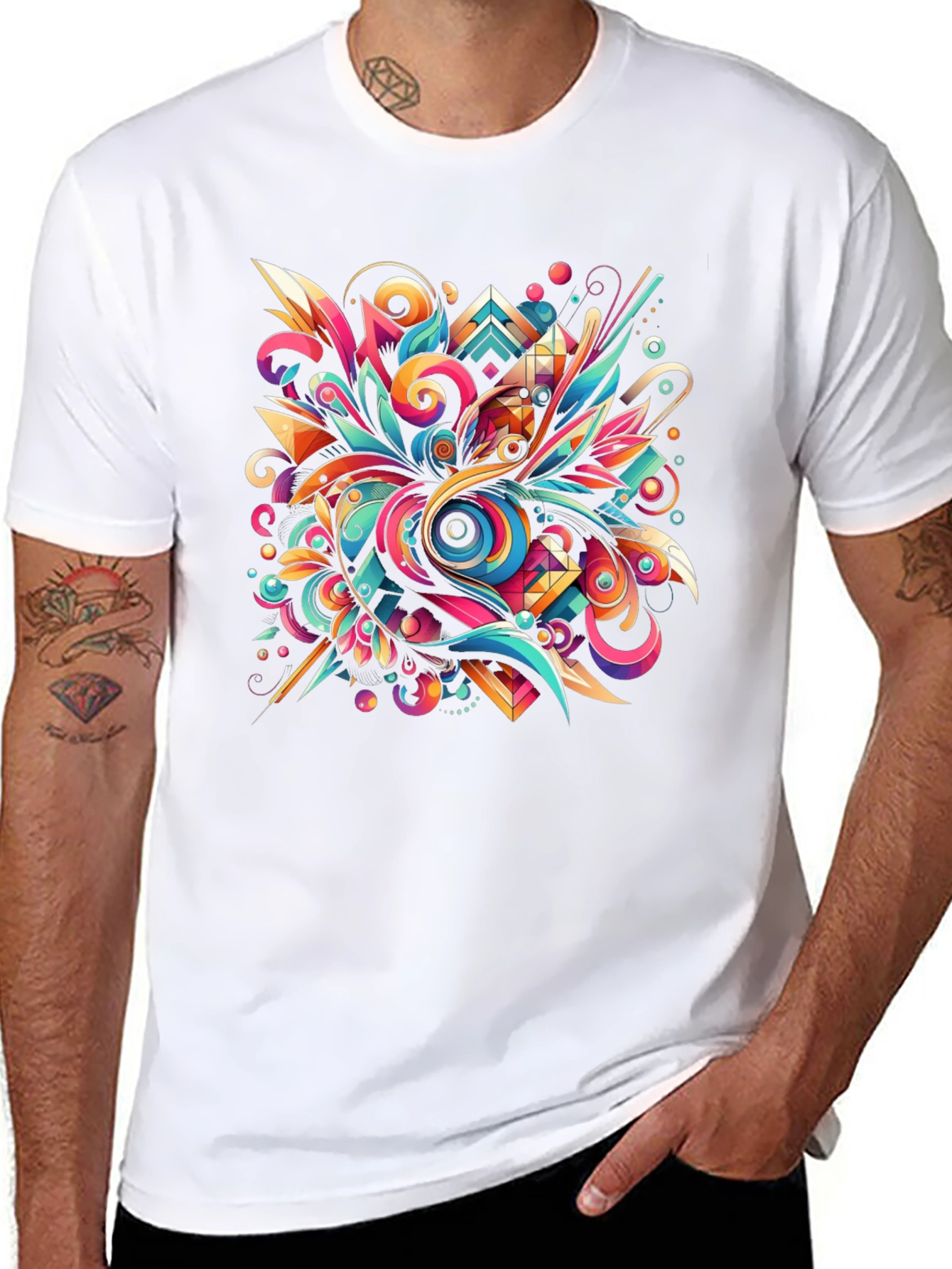 Black Psychedelic Abstract Art Black T-Shirt view 8