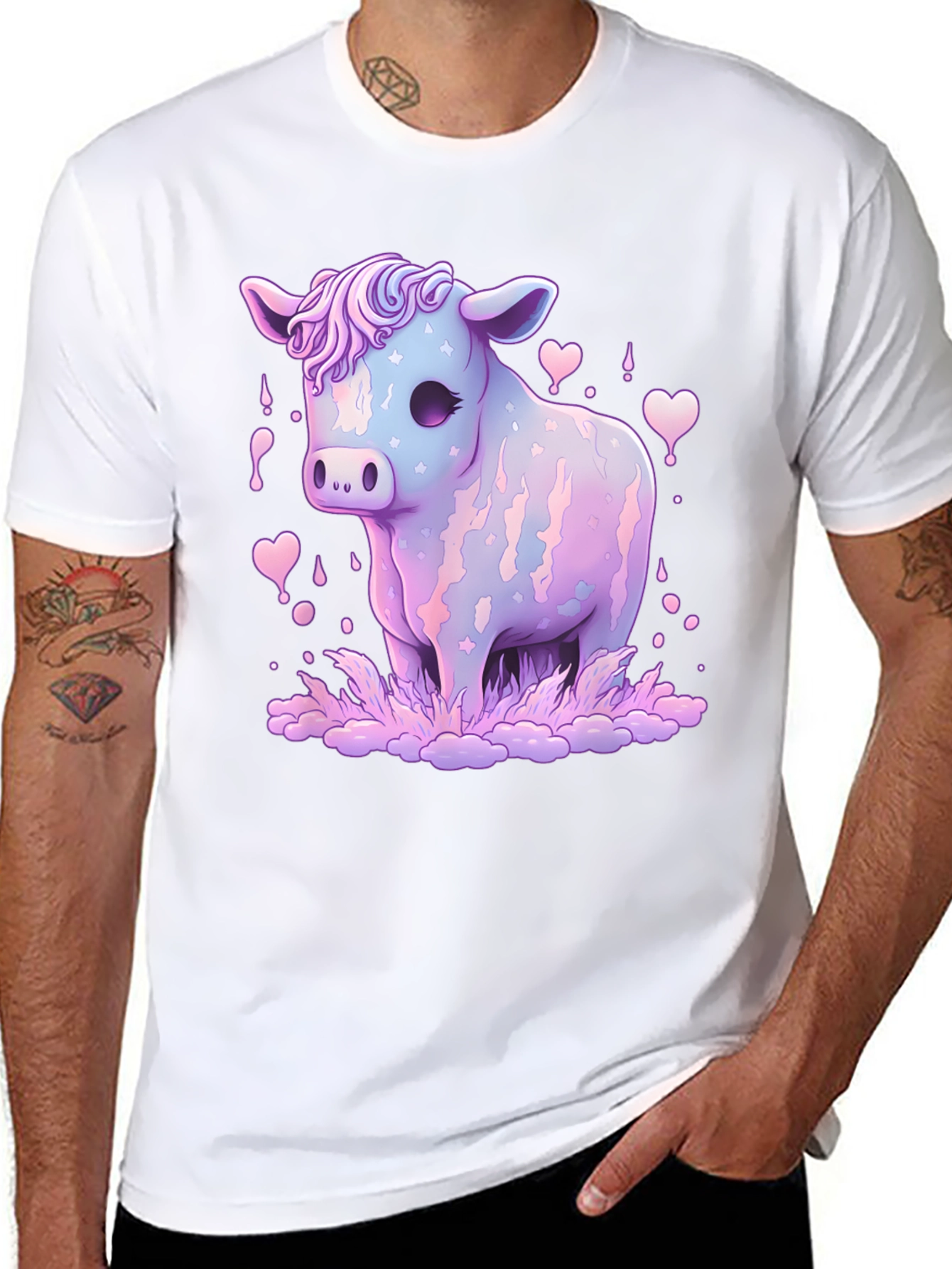 Black Pastel Cow Graphic Tee view 8