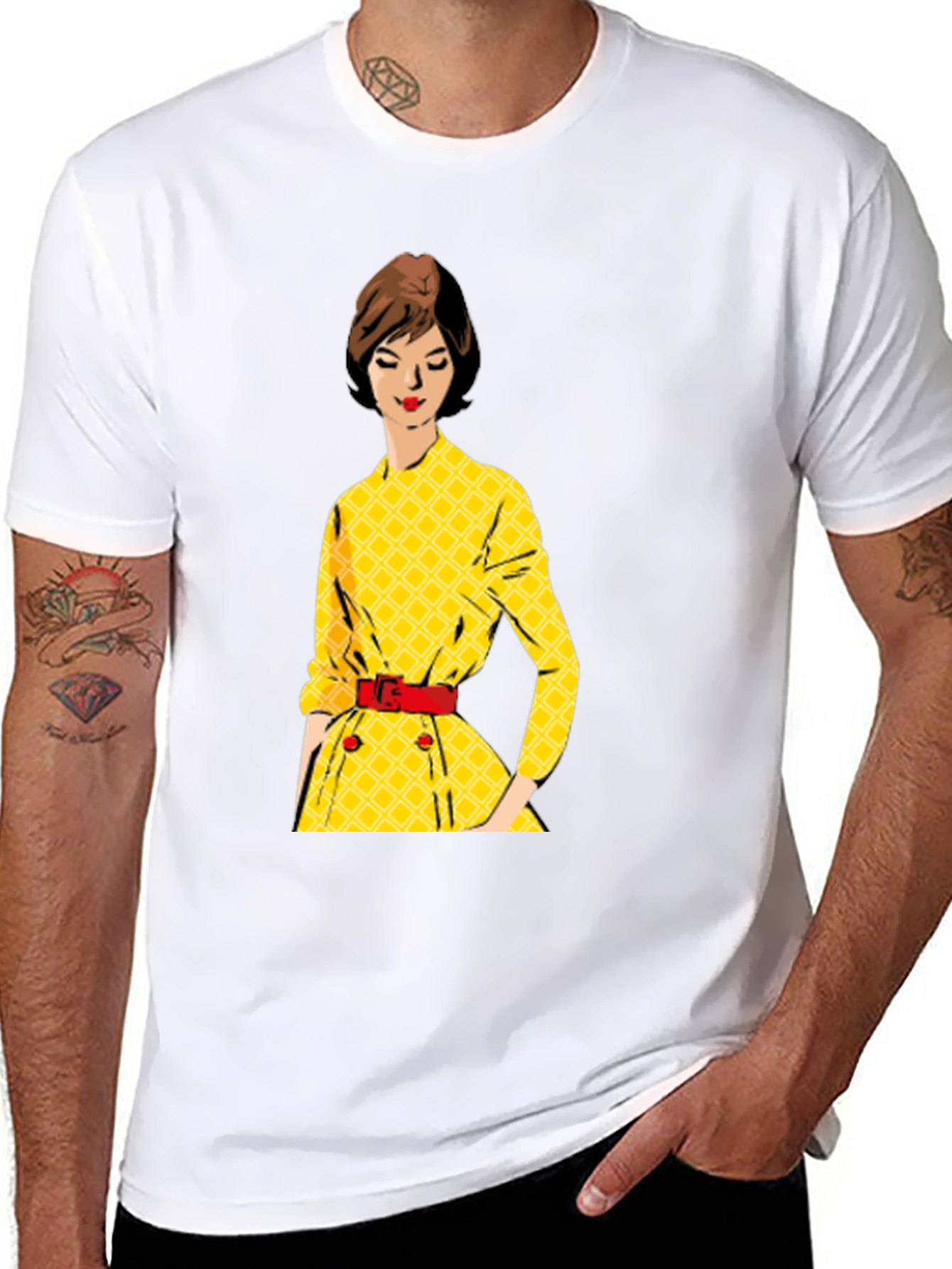Black Retro Yellow Dress T-Shirt view 8