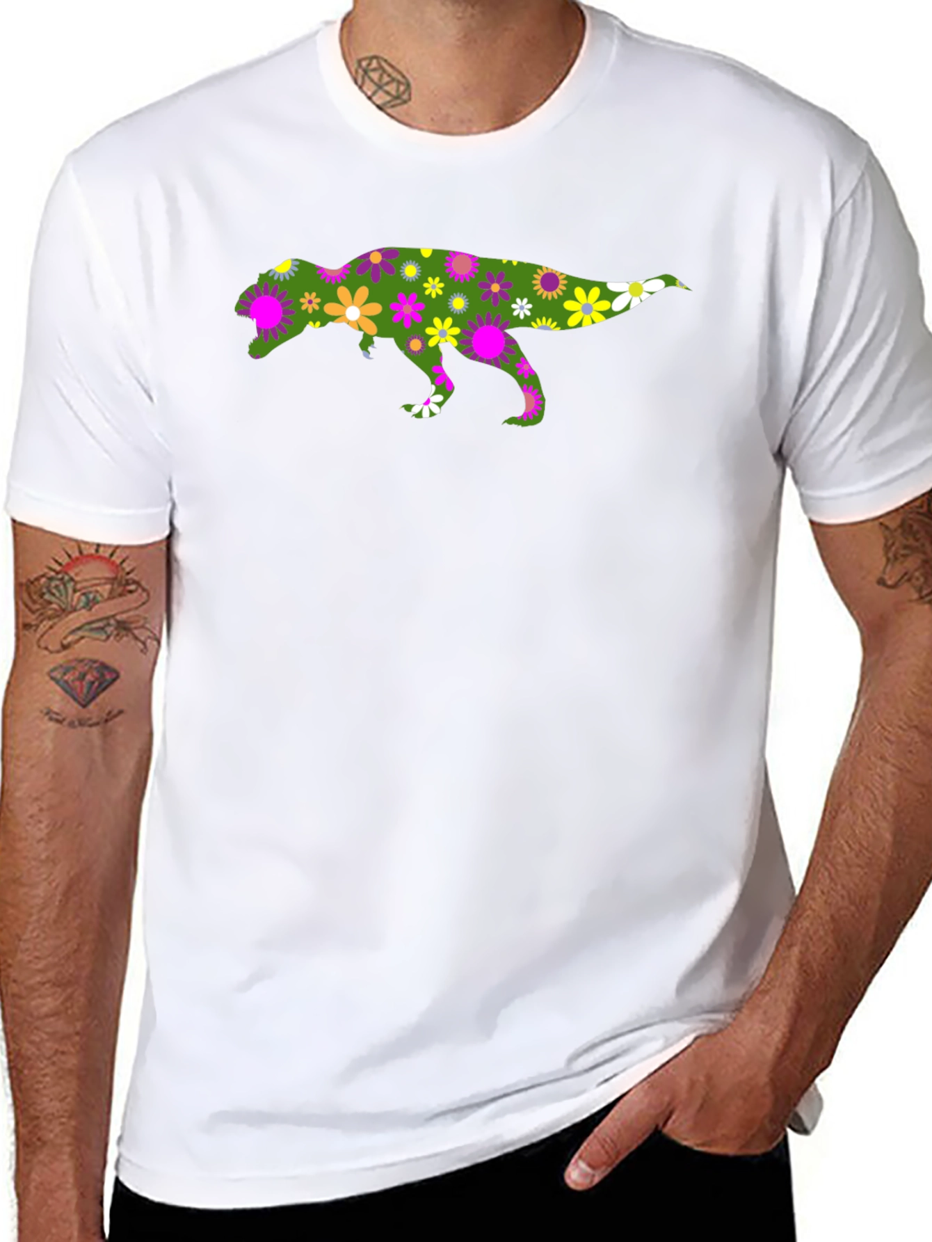 Black Floral Dinosaur Graphic T-Shirt view 8
