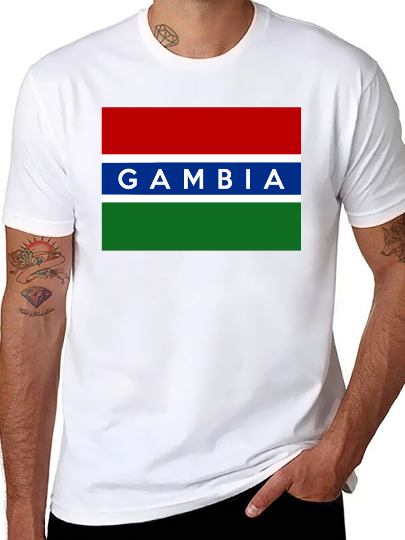 Gambia Flag Graphic Tee - Black Cotton T-Shirt - 8