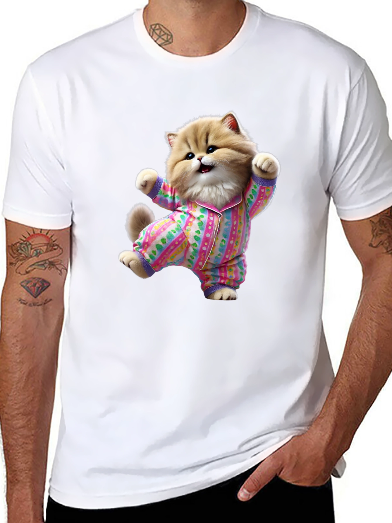 Black Cute Cat Pajamas T-Shirt - Fun Novelty Tee view 8