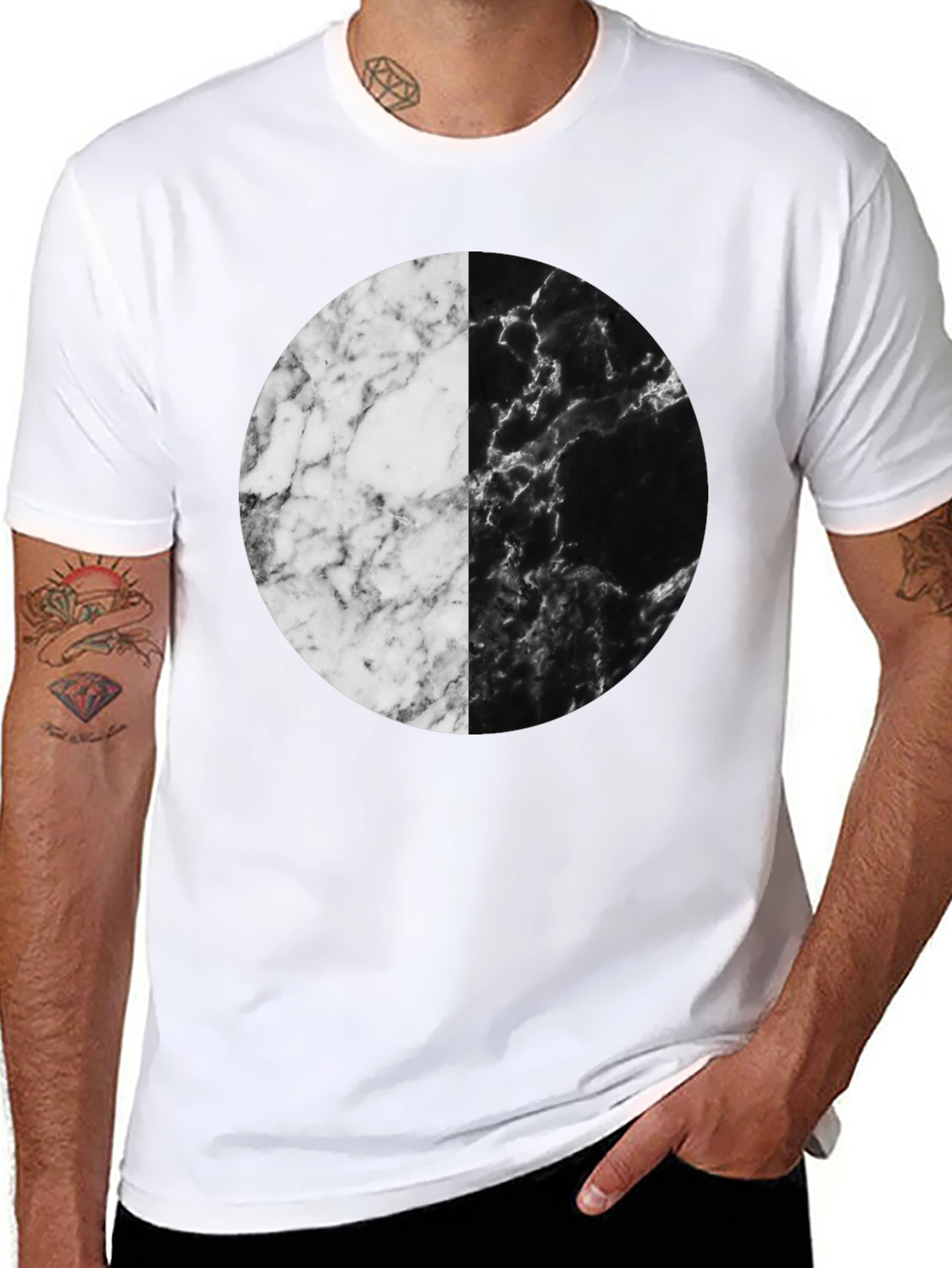 Black Yin Yang Marble Circle Black T-Shirt view 8