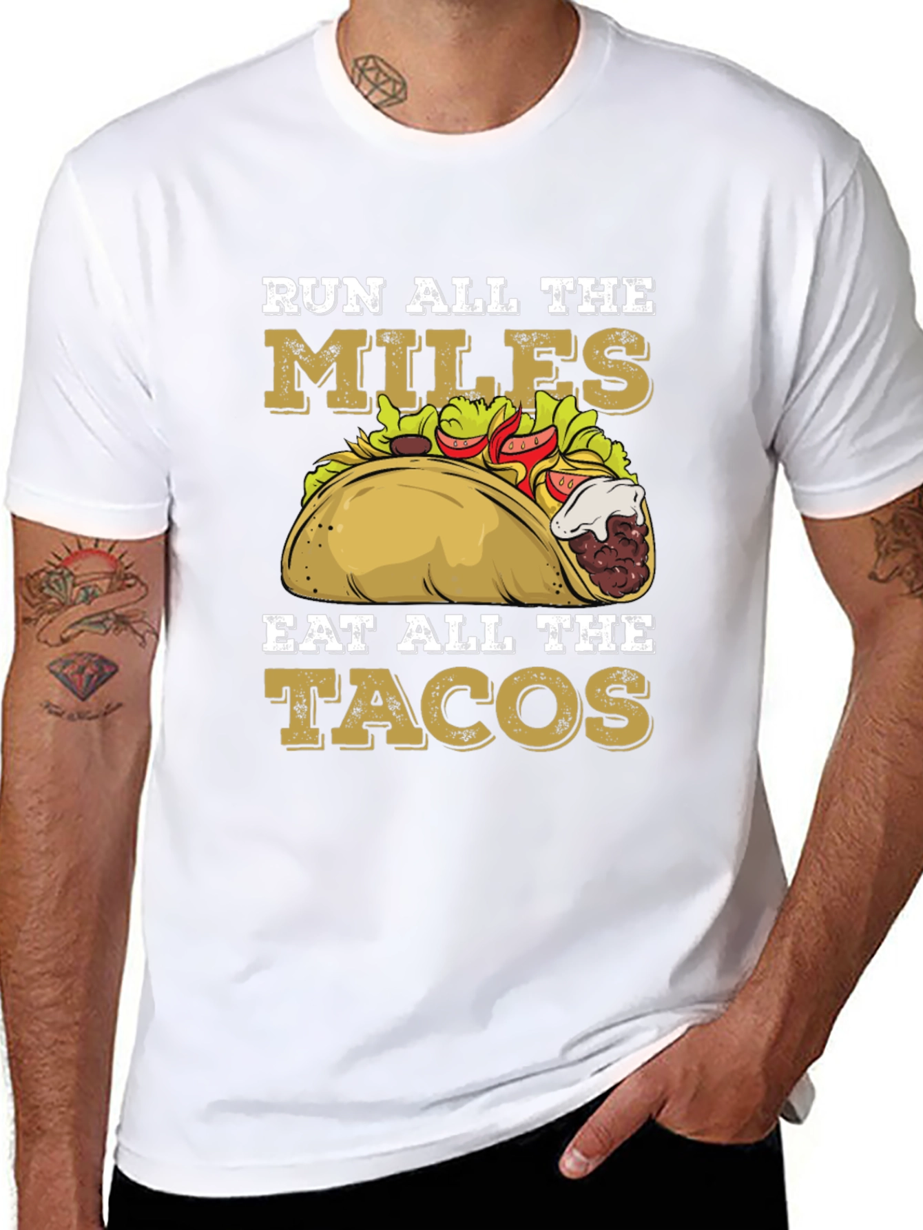 Black Run All The Miles Eat All The Tacos Graphic Tee view 8