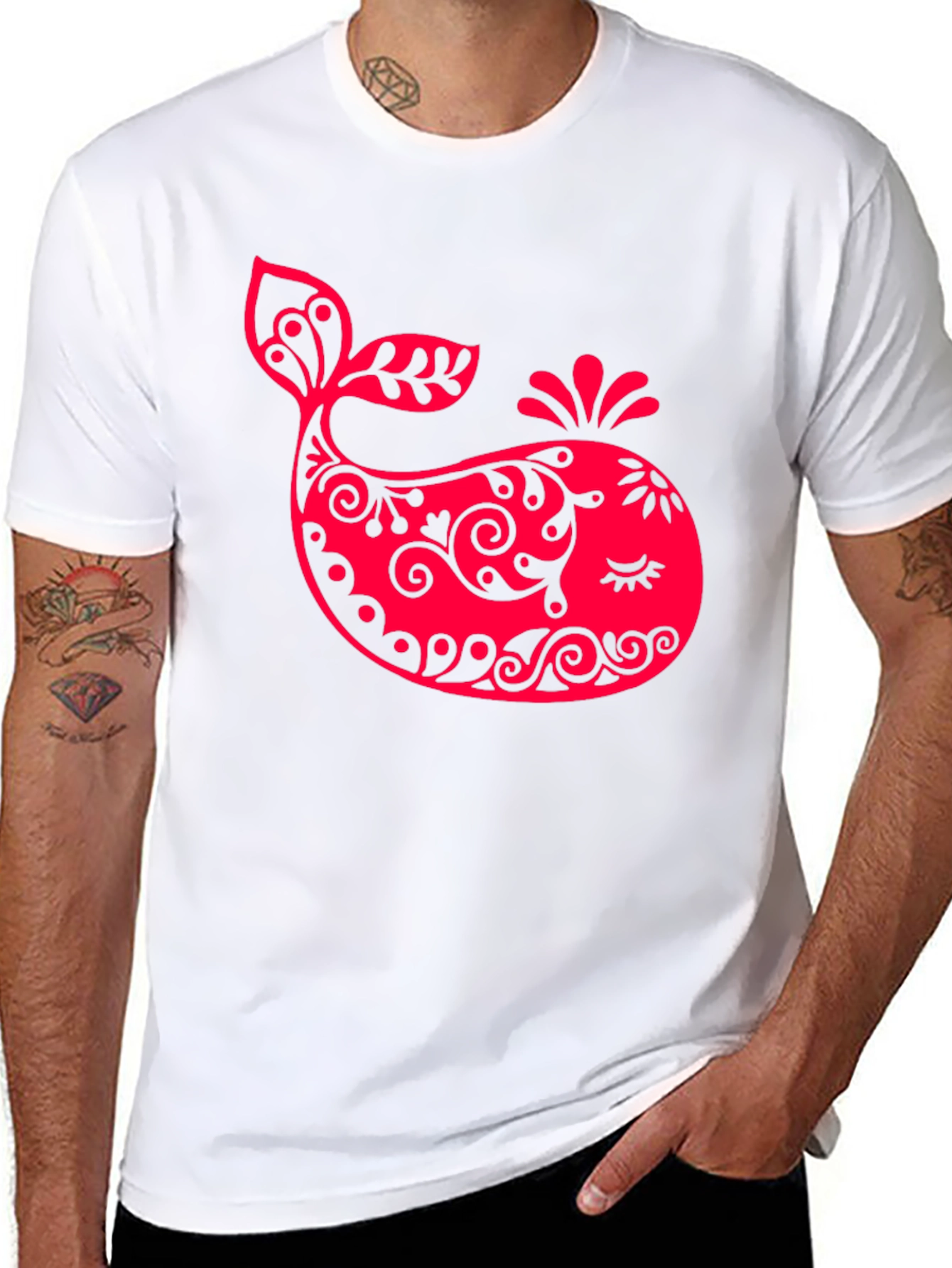 Black Red Whale Graphic Print Black T-Shirt view 8