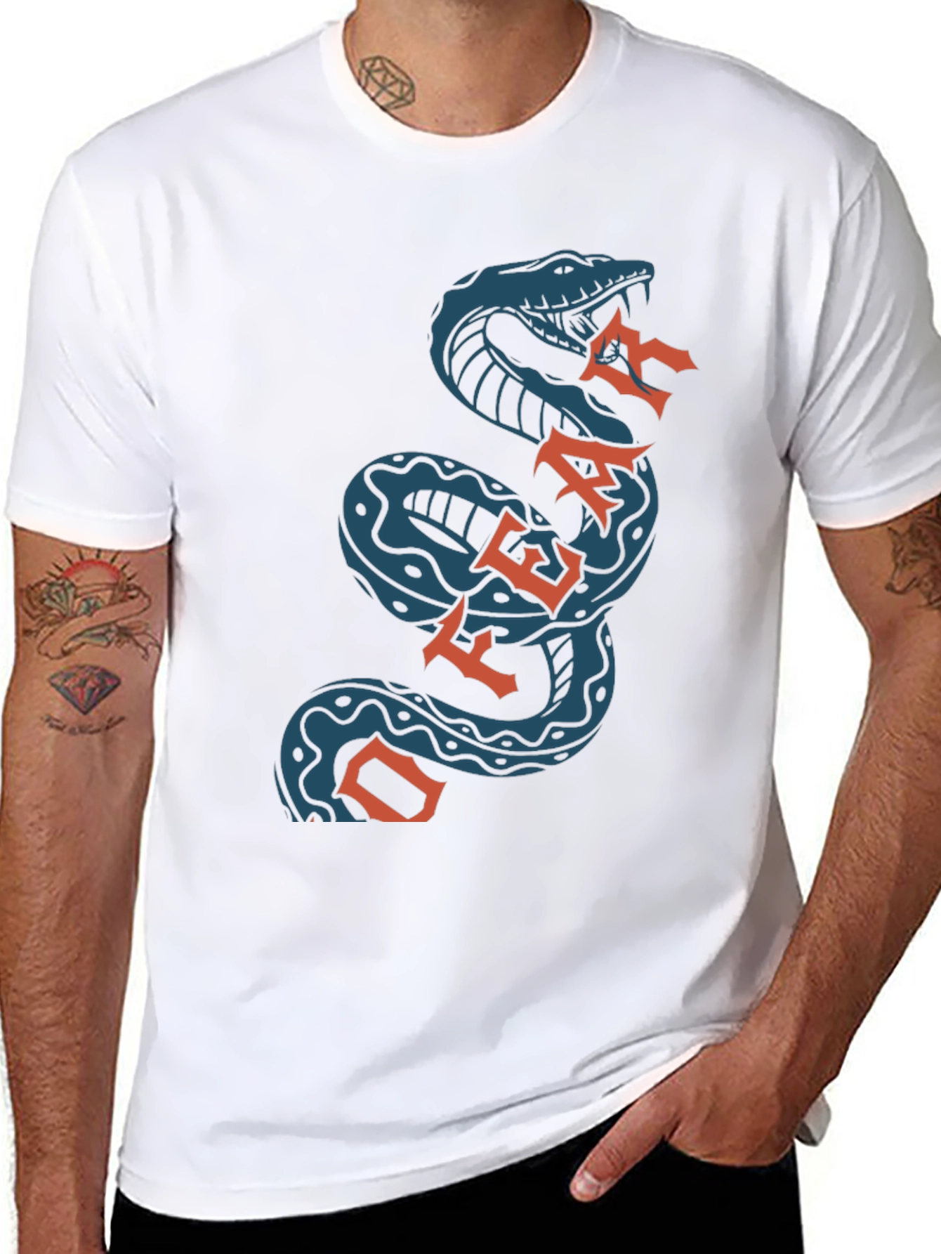 Black Off Fear Snake T-Shirt - Black Cotton Graphic Tee view 8