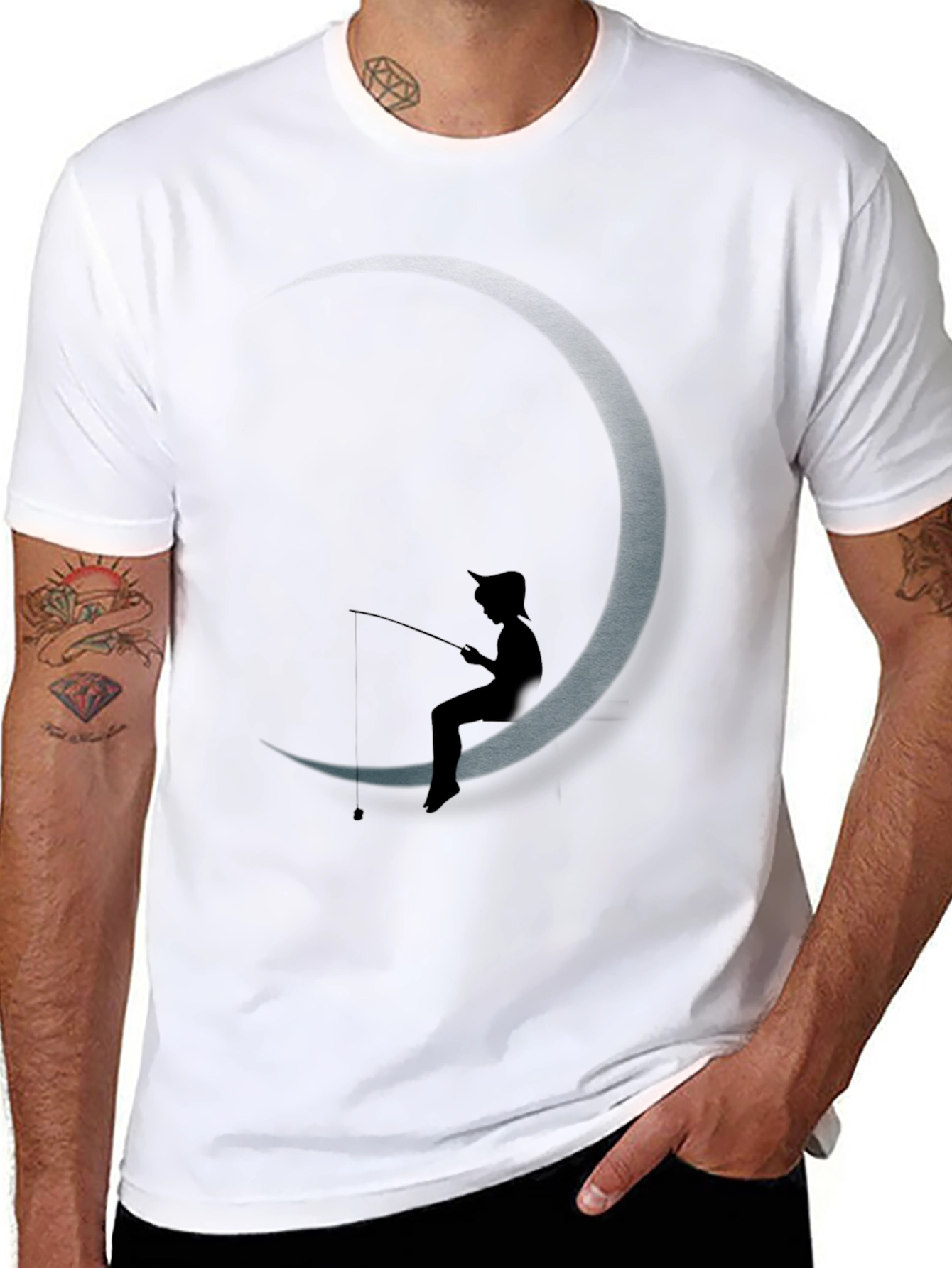Black DreamWorks Inspired Fishing on the Moon T-Shirt view 8