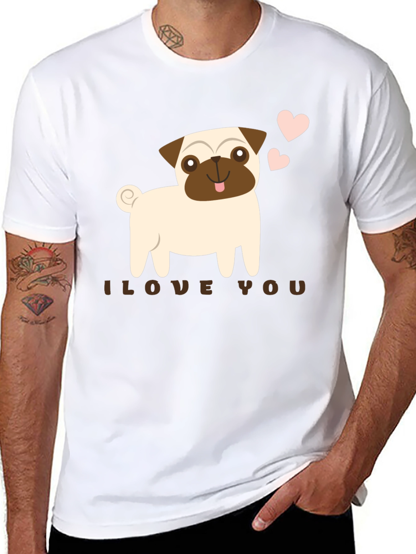 Black I Love You Pug Graphic Tee - Black view 8