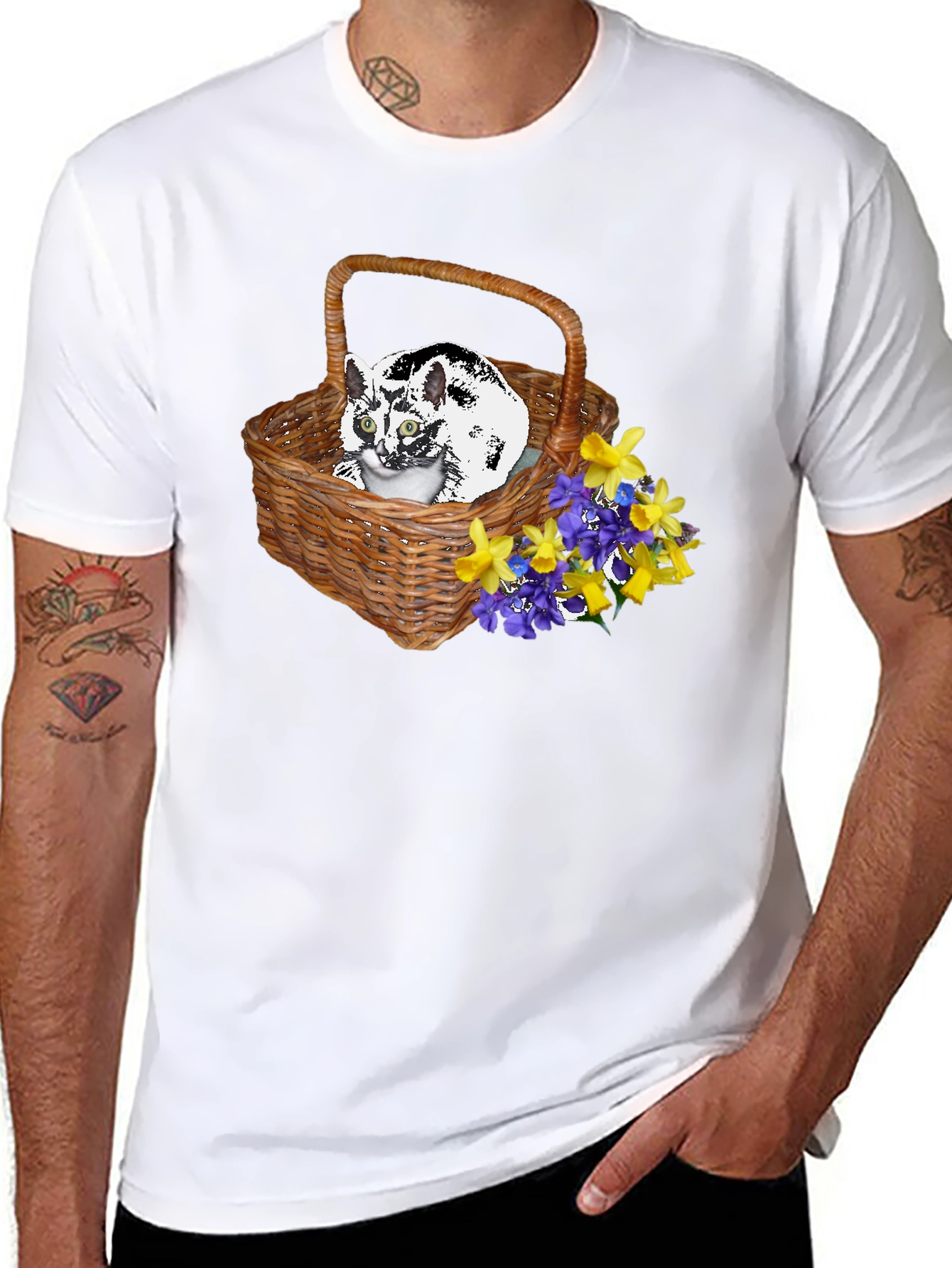 Black Cat in Basket Tee - Floral Accent view 8