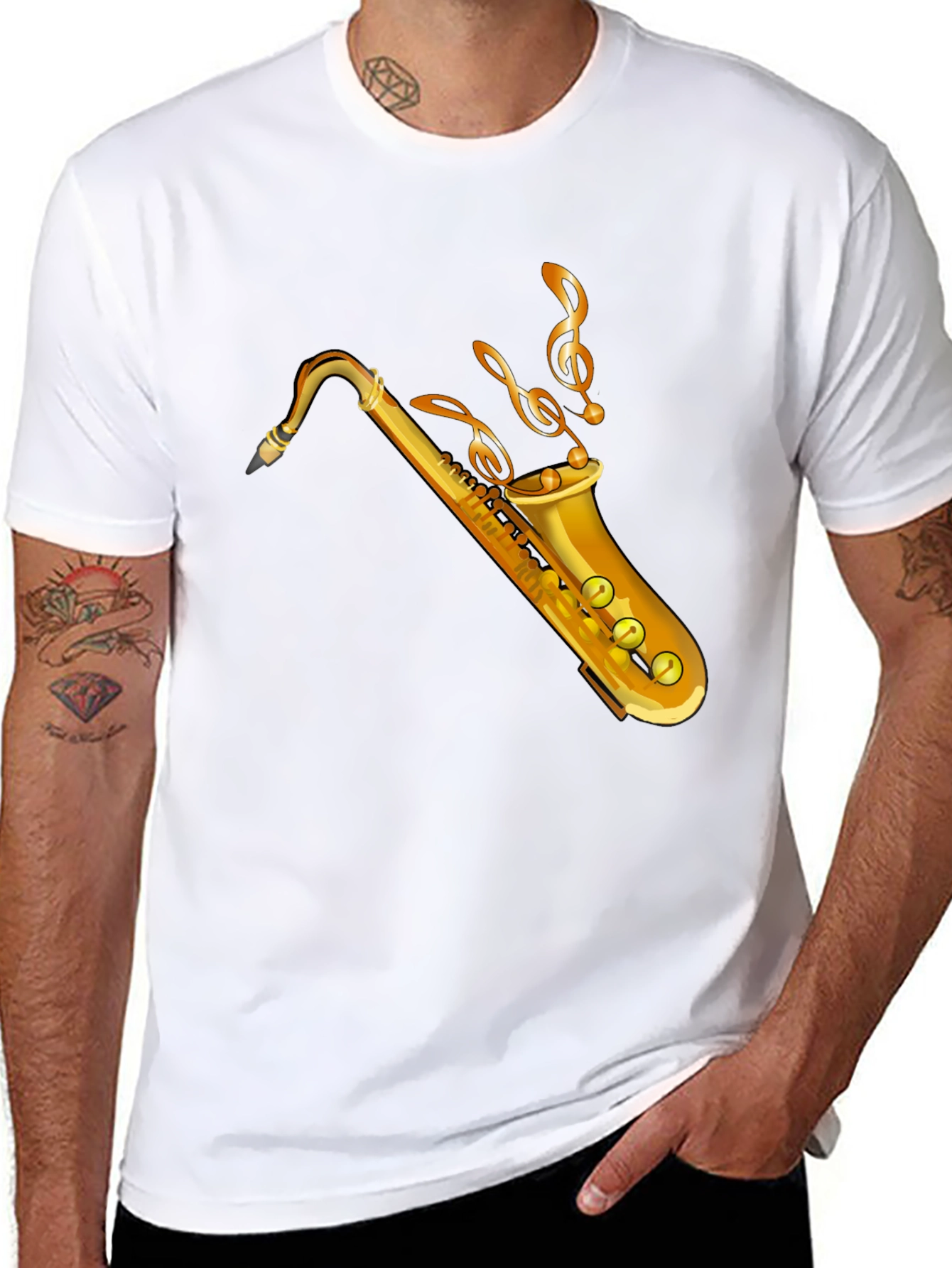 Black Saxophone Music Graphic Tee view 8