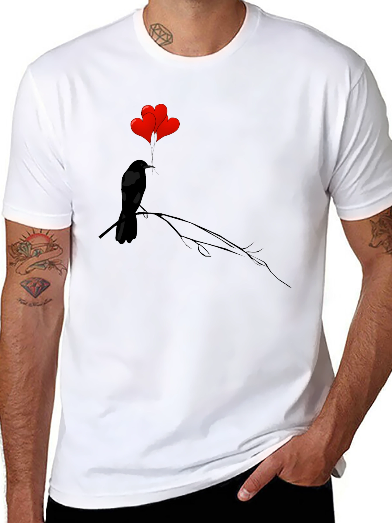 Black Black Bird Heart Balloons Graphic Tee view 8