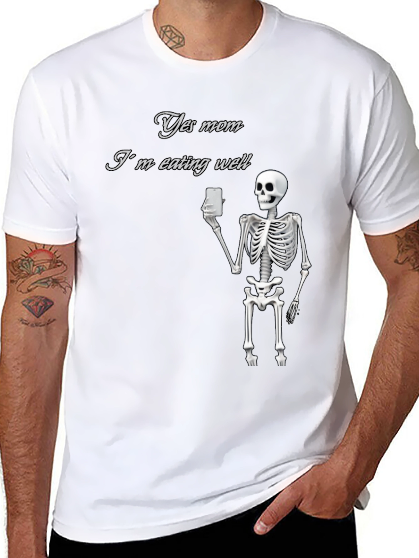 Black Yes Mom Skeleton Graphic Tee - Funny Humor T-Shirt view 8