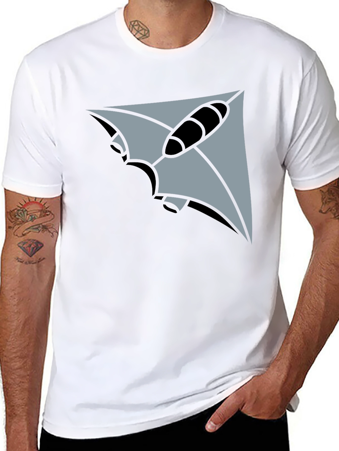 Black Geometric Stingray Graphic Tee - Black view 8