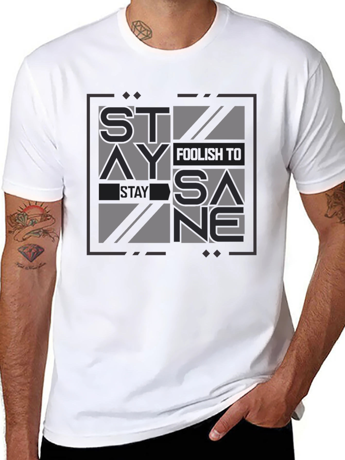 Black Stay Foolish Stay Sane Graphic Tee - Black Cotton Casual view 8