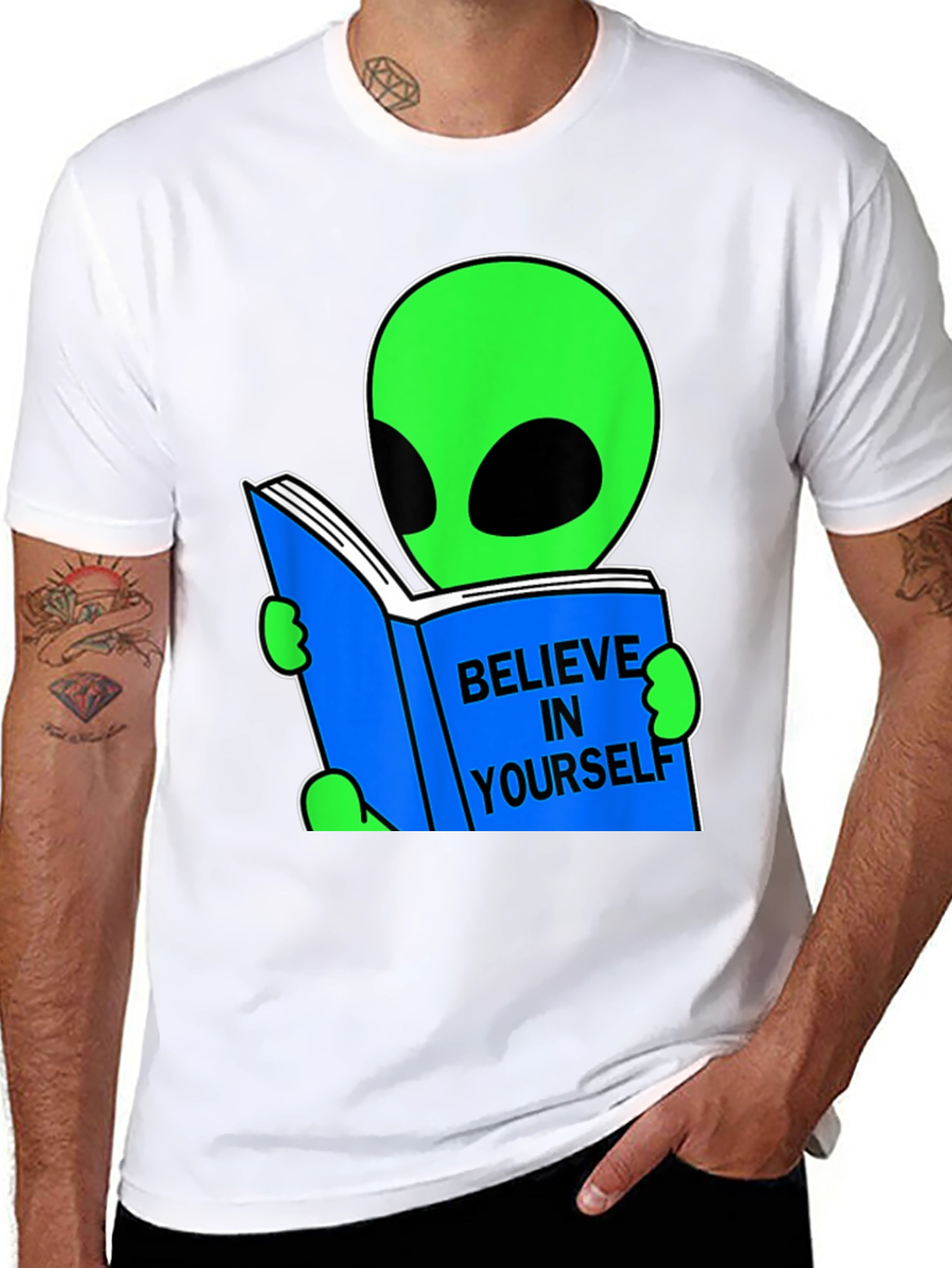 Black Believe Alien Reading Book Graphic Tee view 8