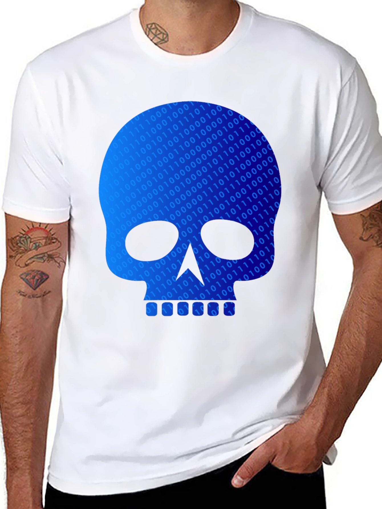 Black Binary Code Skull Graphic T-Shirt - Black view 8