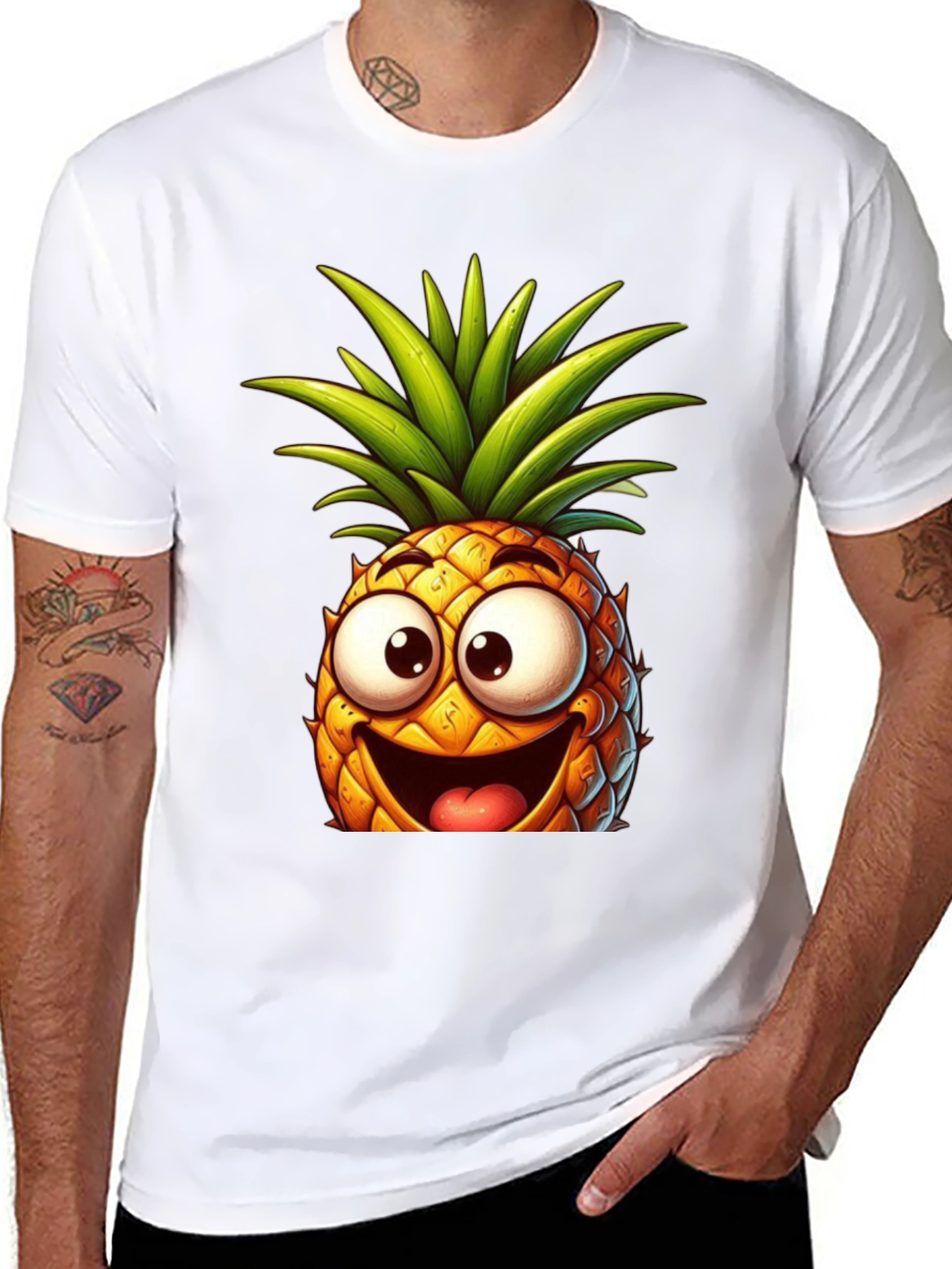Black Funny Pineapple Graphic Tee - Black Cotton T-Shirt view 8