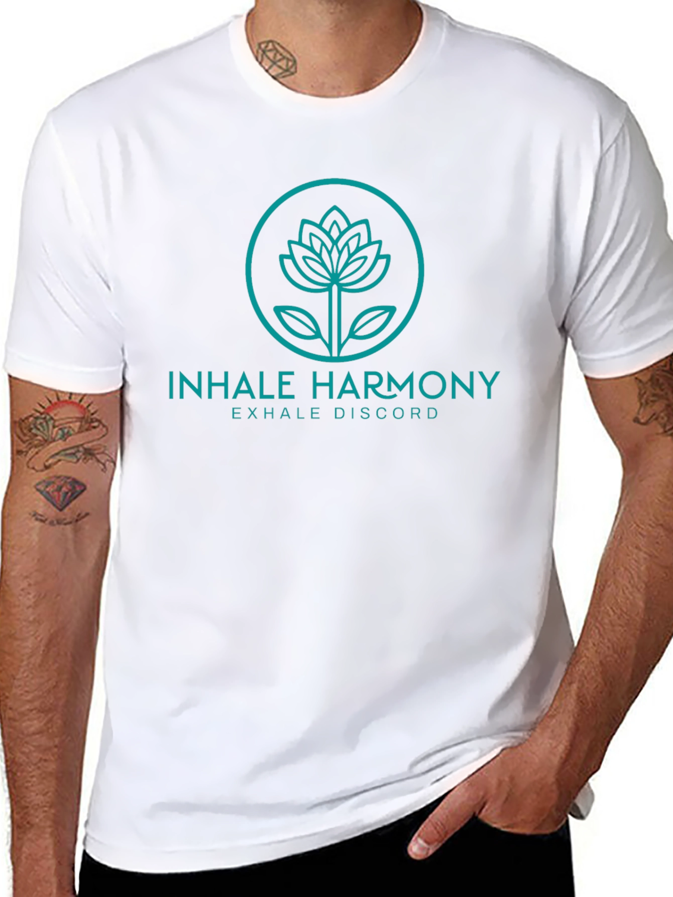 Black Inhale Harmony Lotus Graphic Black T-Shirt view 8