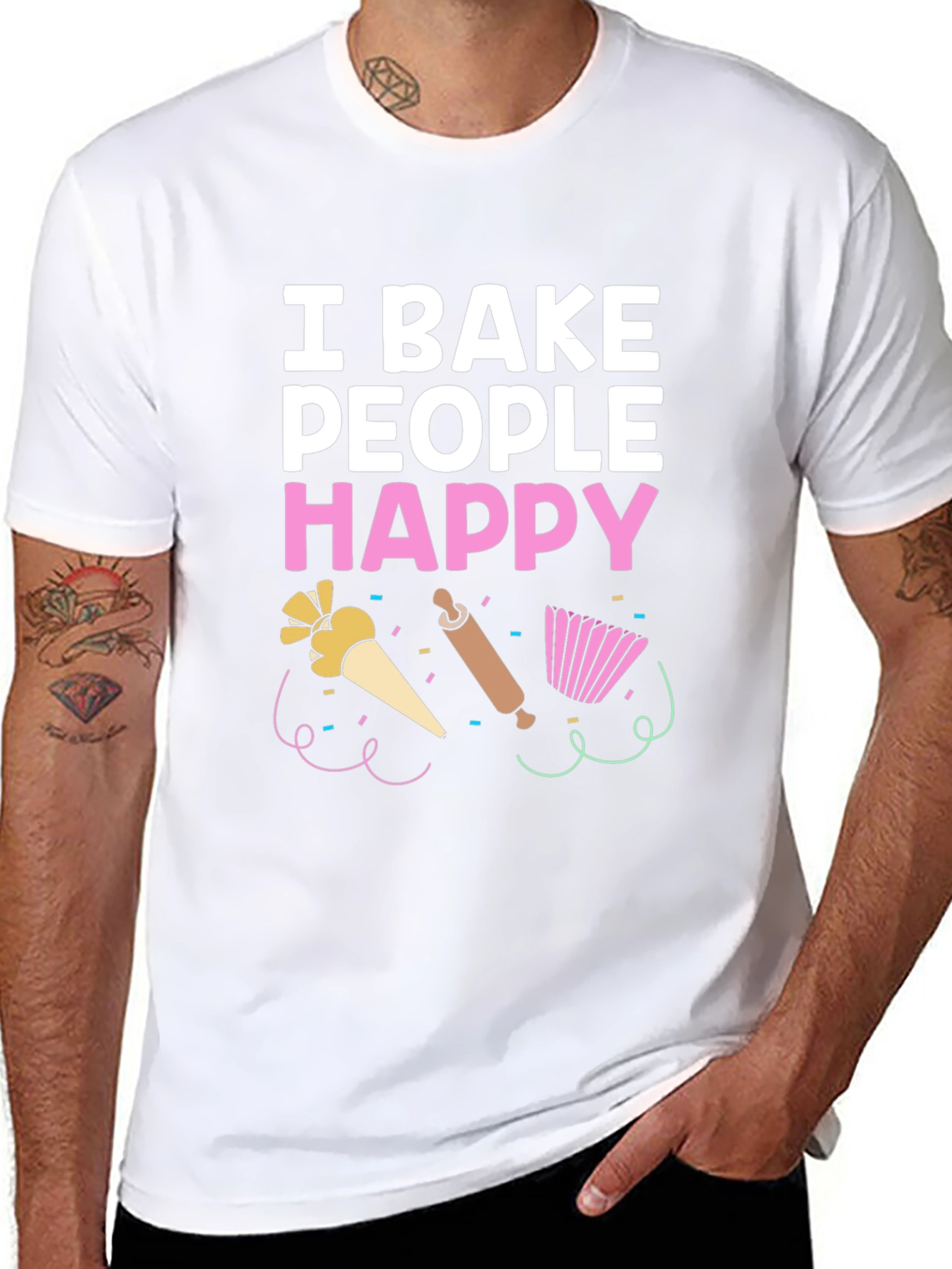 Black I Bake People Happy T-Shirt - Funny Baking Tee view 8