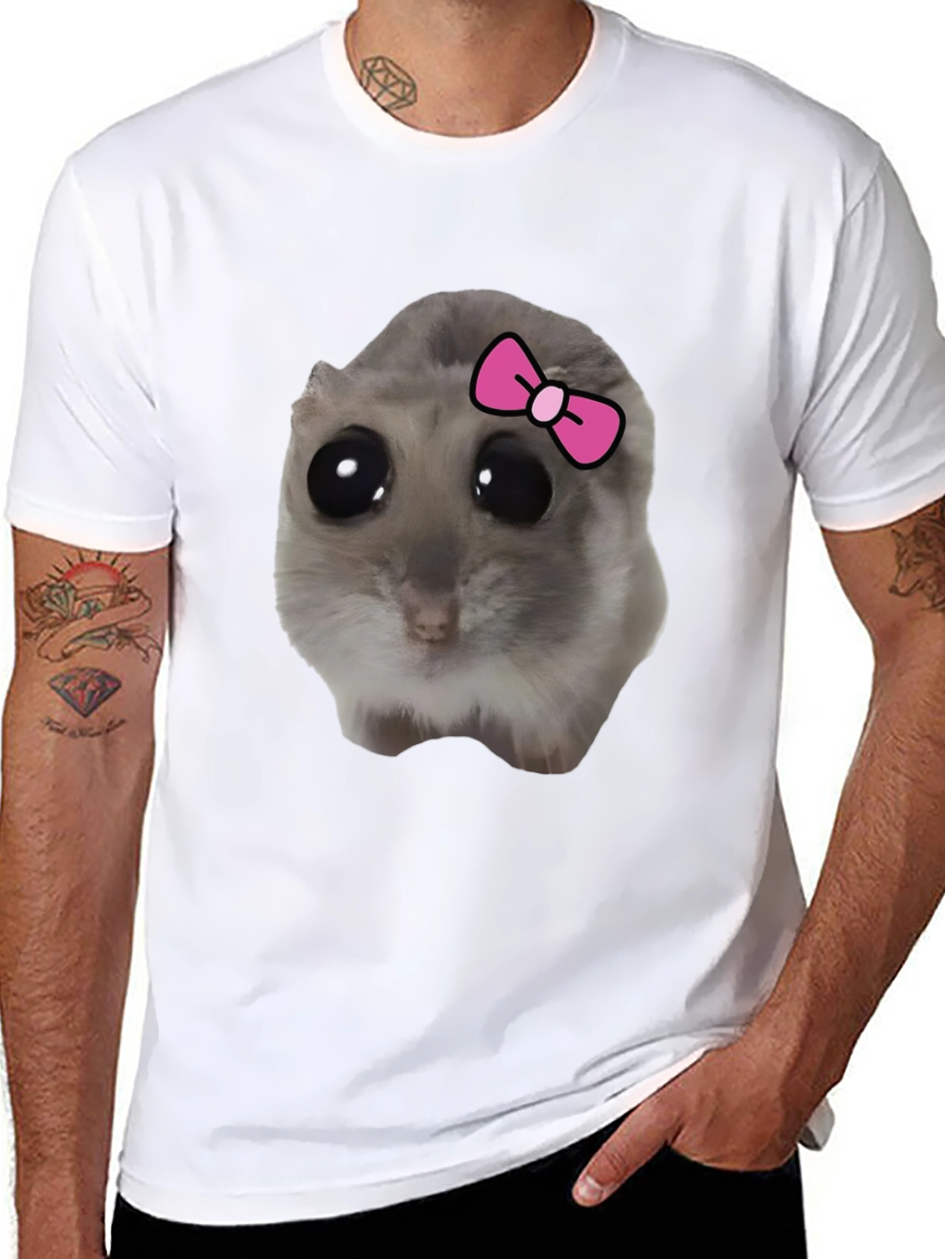 Black Funny Hamster Bow T-Shirt - Cute Pet Tee view 8