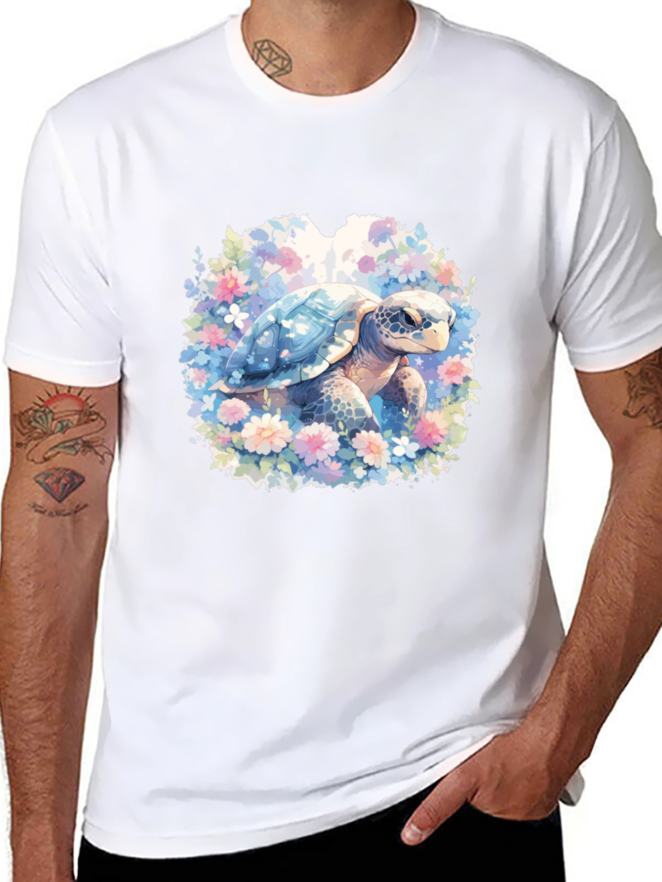 Black Sea Turtle Floral Graphic T-Shirt view 8