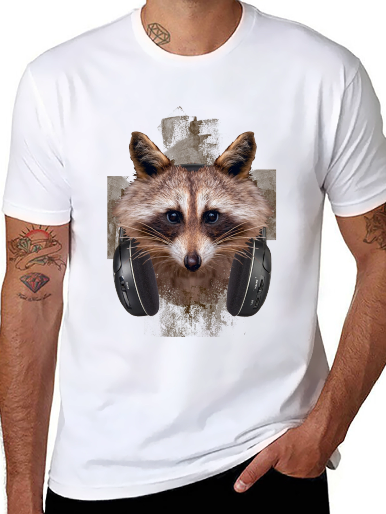 Black Raccoon DJ Graphic Tee - Trendy Animal Print view 8