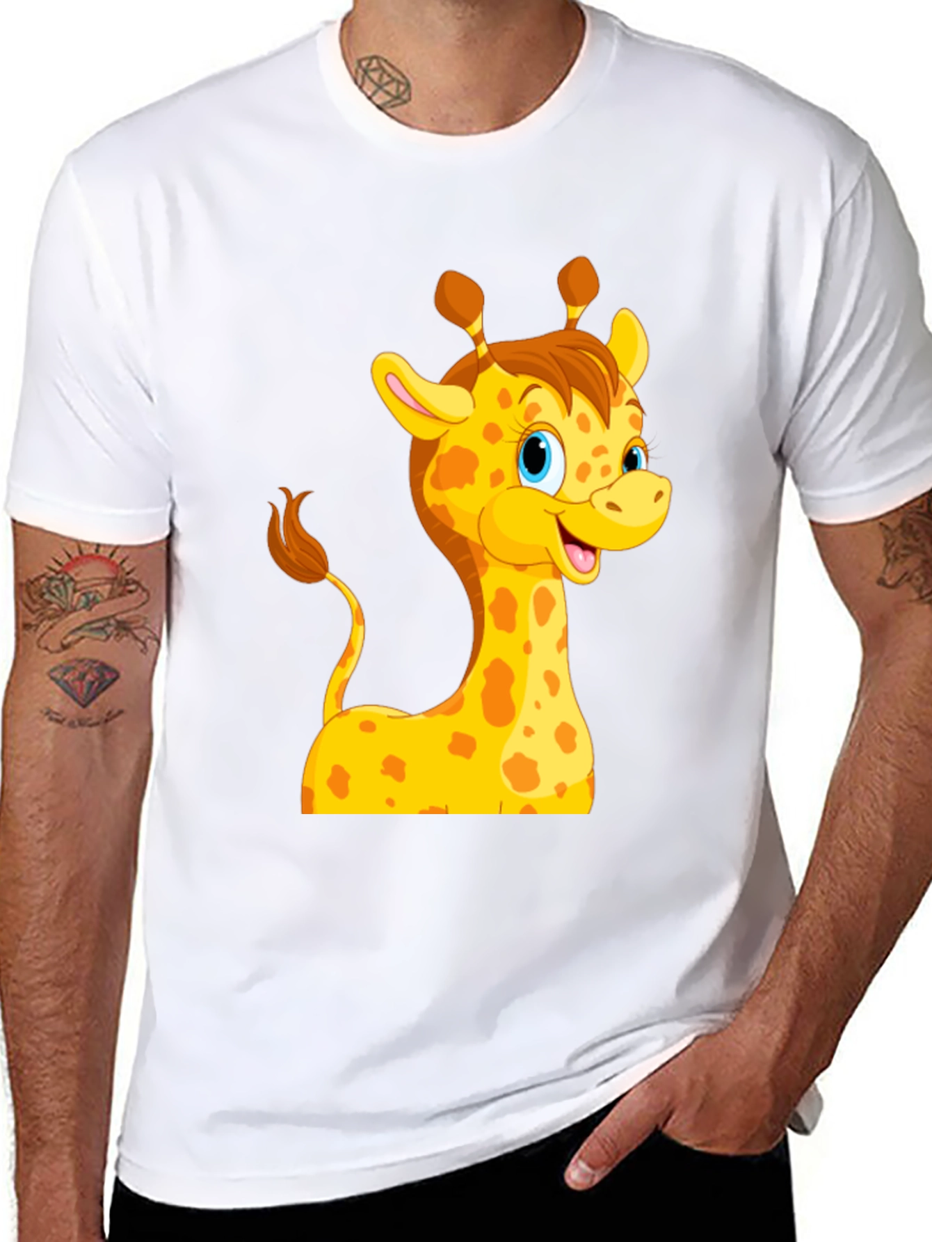 Black Cute Giraffe Cartoon Black T-Shirt view 8
