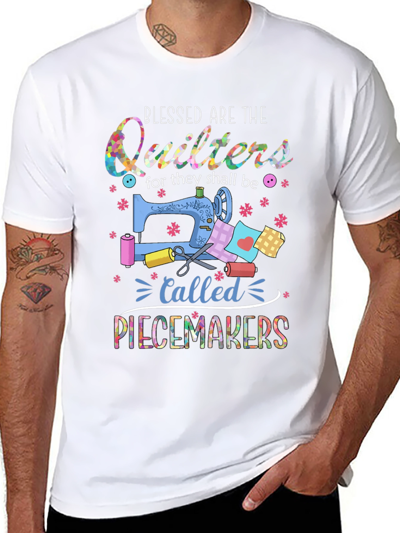 Black Blessed Quilters Piecemakers T-Shirt - Sewing Gift view 8