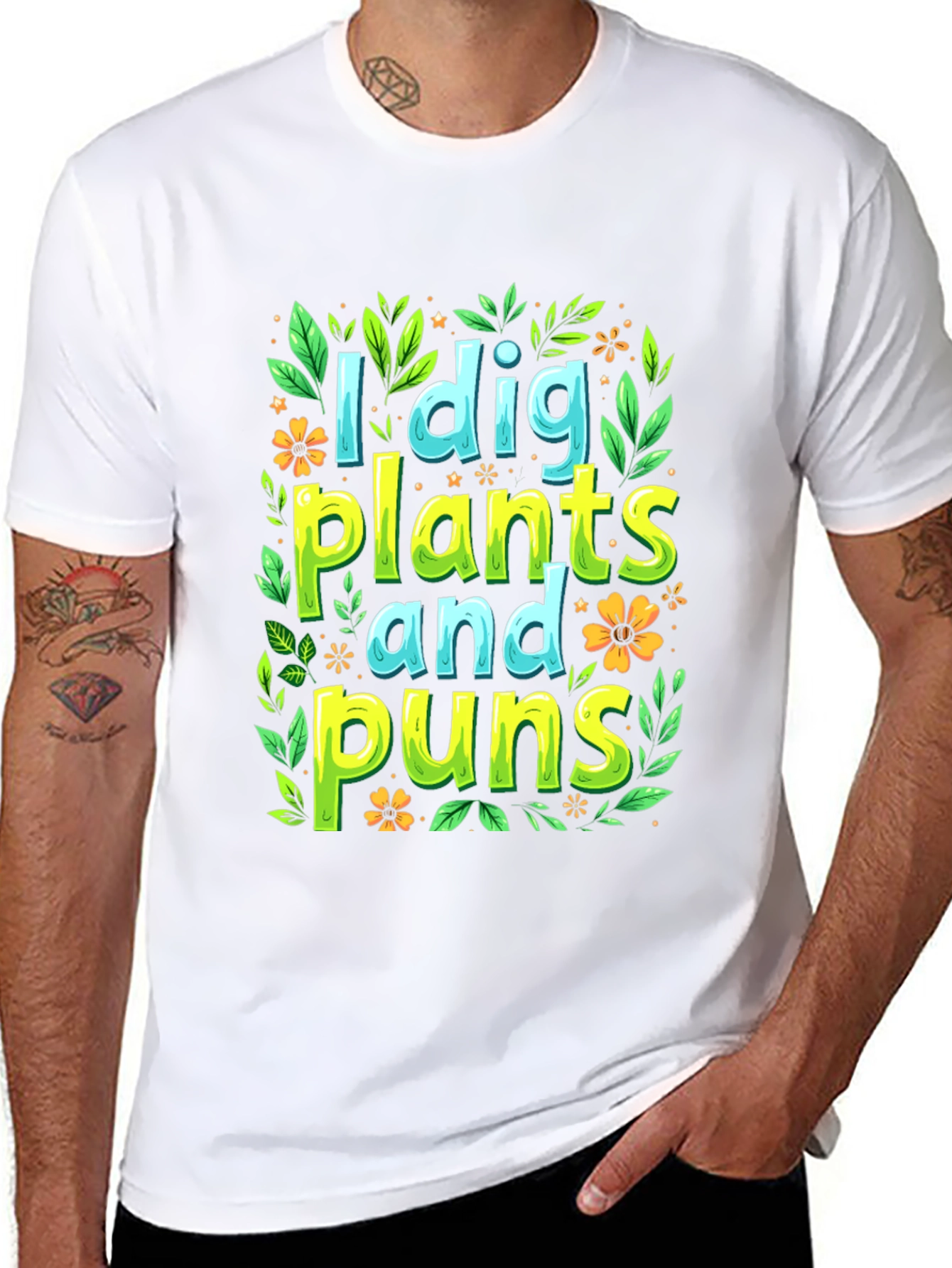 Black I Dig Plants and Puns Graphic T-Shirt view 8