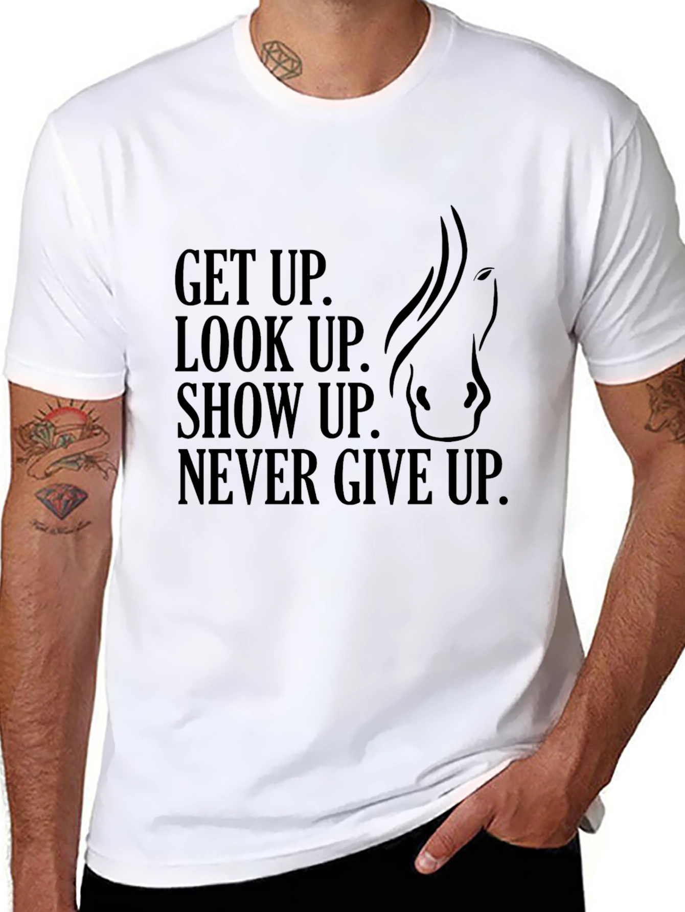 Black Horse Lover Motivation Black T-Shirt view 8