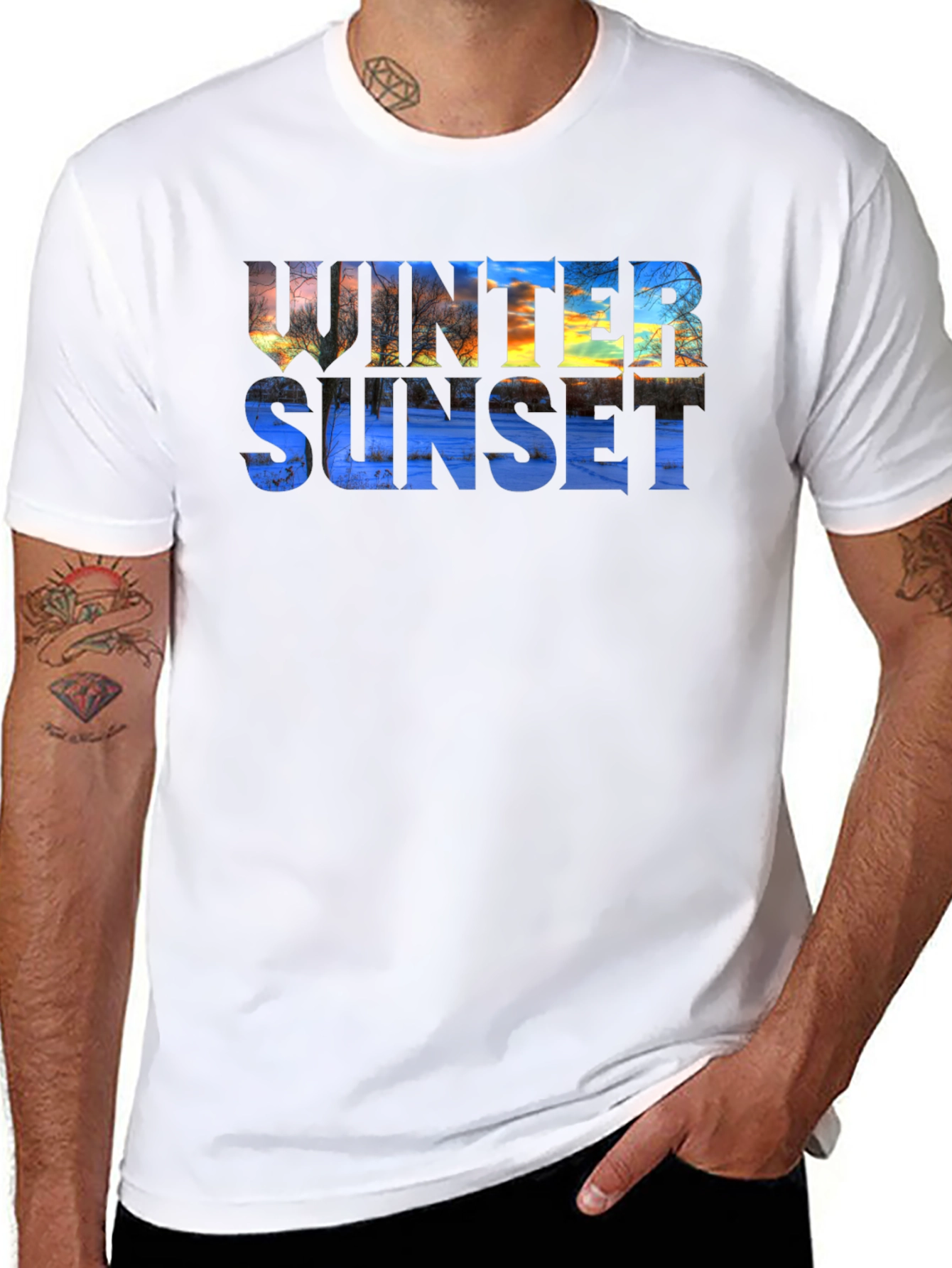 Black Winter Sunset Graphic T-Shirt - Stylish & Unique view 8