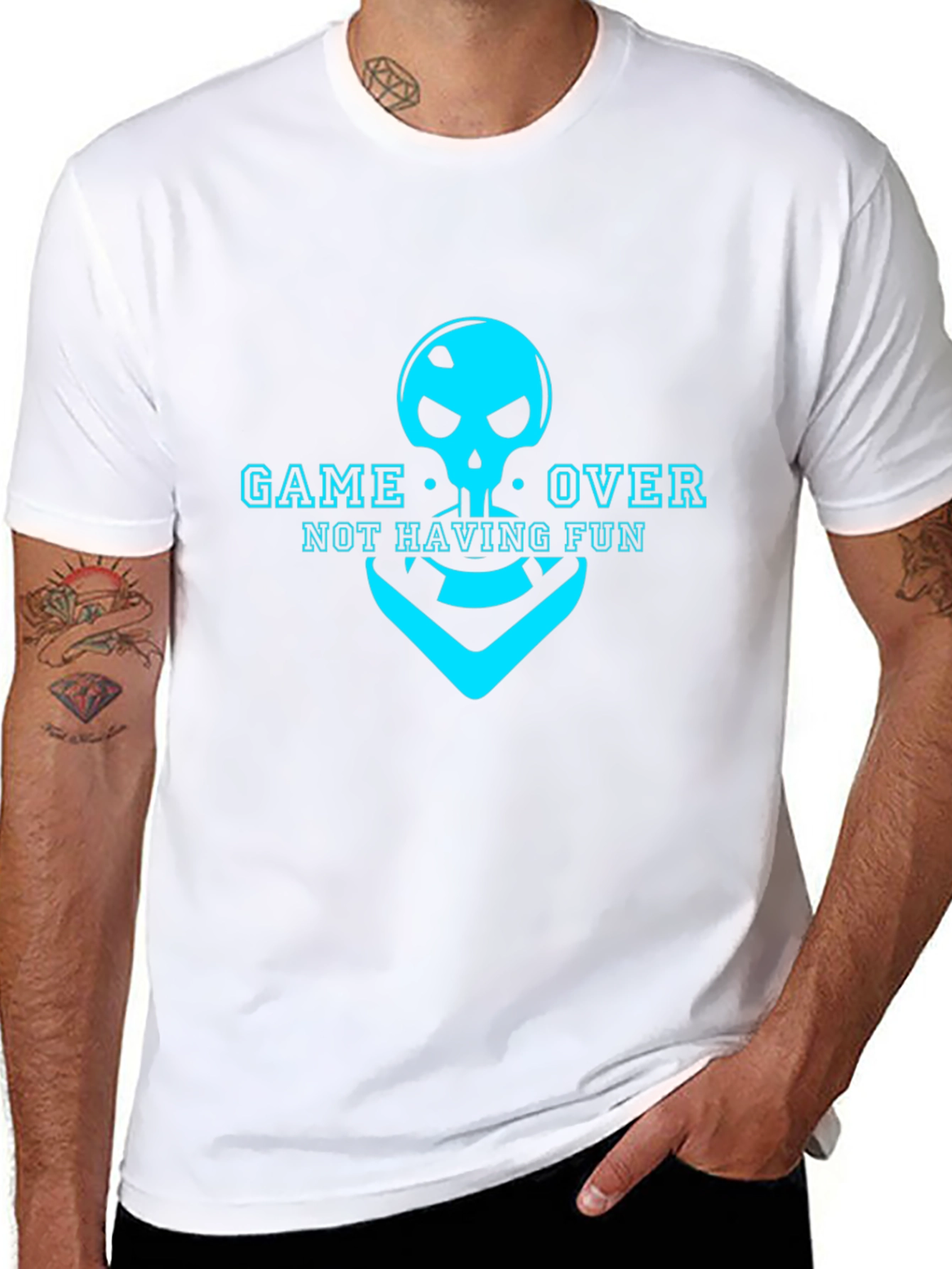 Black Game Over Skull T-Shirt - Not Having Fun Gamer Tee view 8