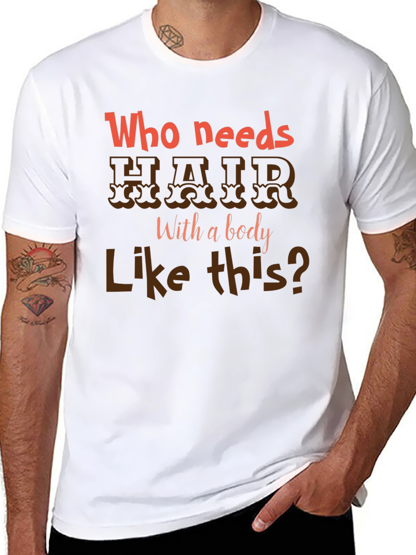 Black Who Needs Hair T-Shirt - Funny Baldness Humor view 8
