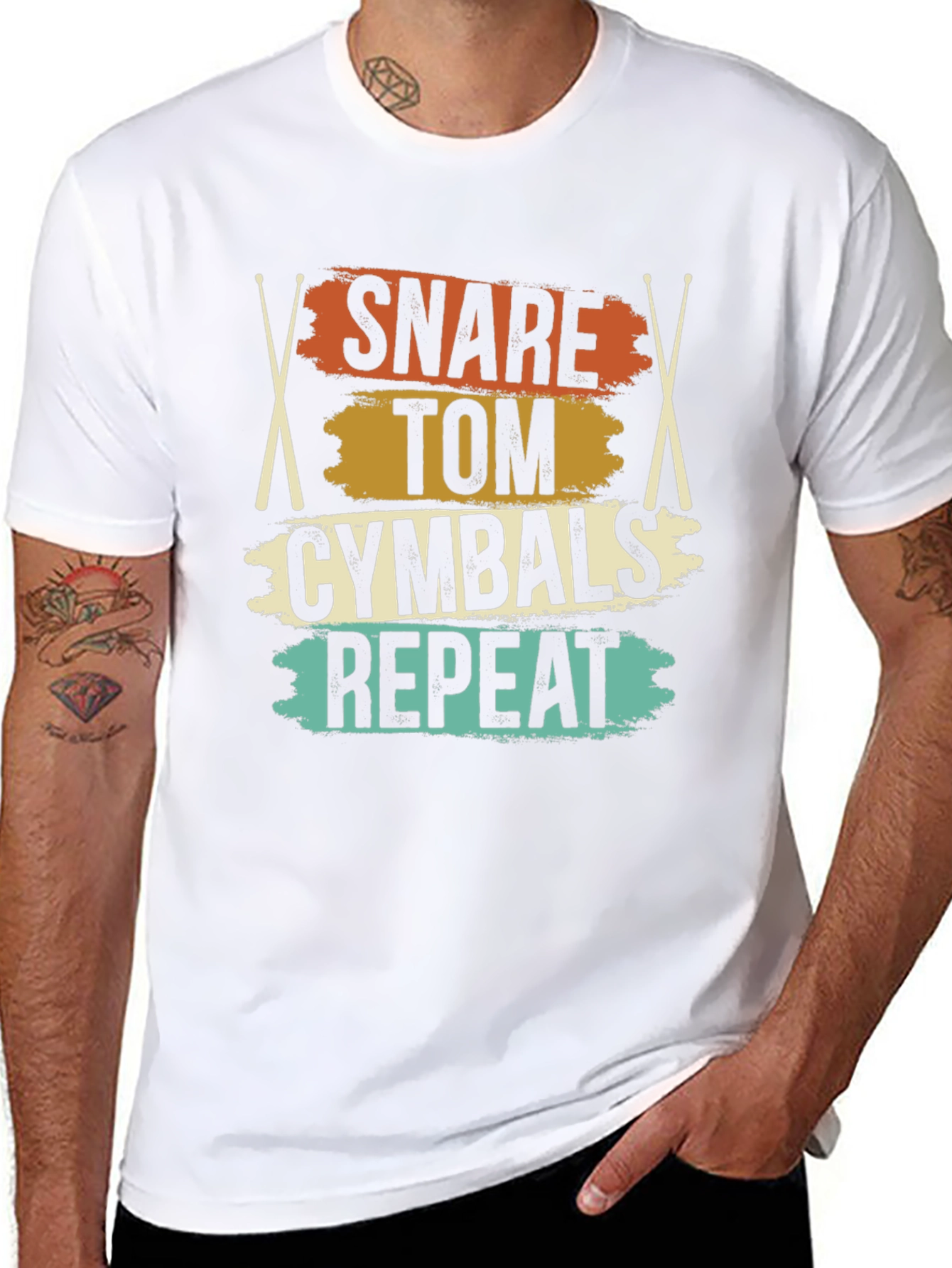 Black Snare Tom Cymbals Repeat Drummer T-Shirt view 8