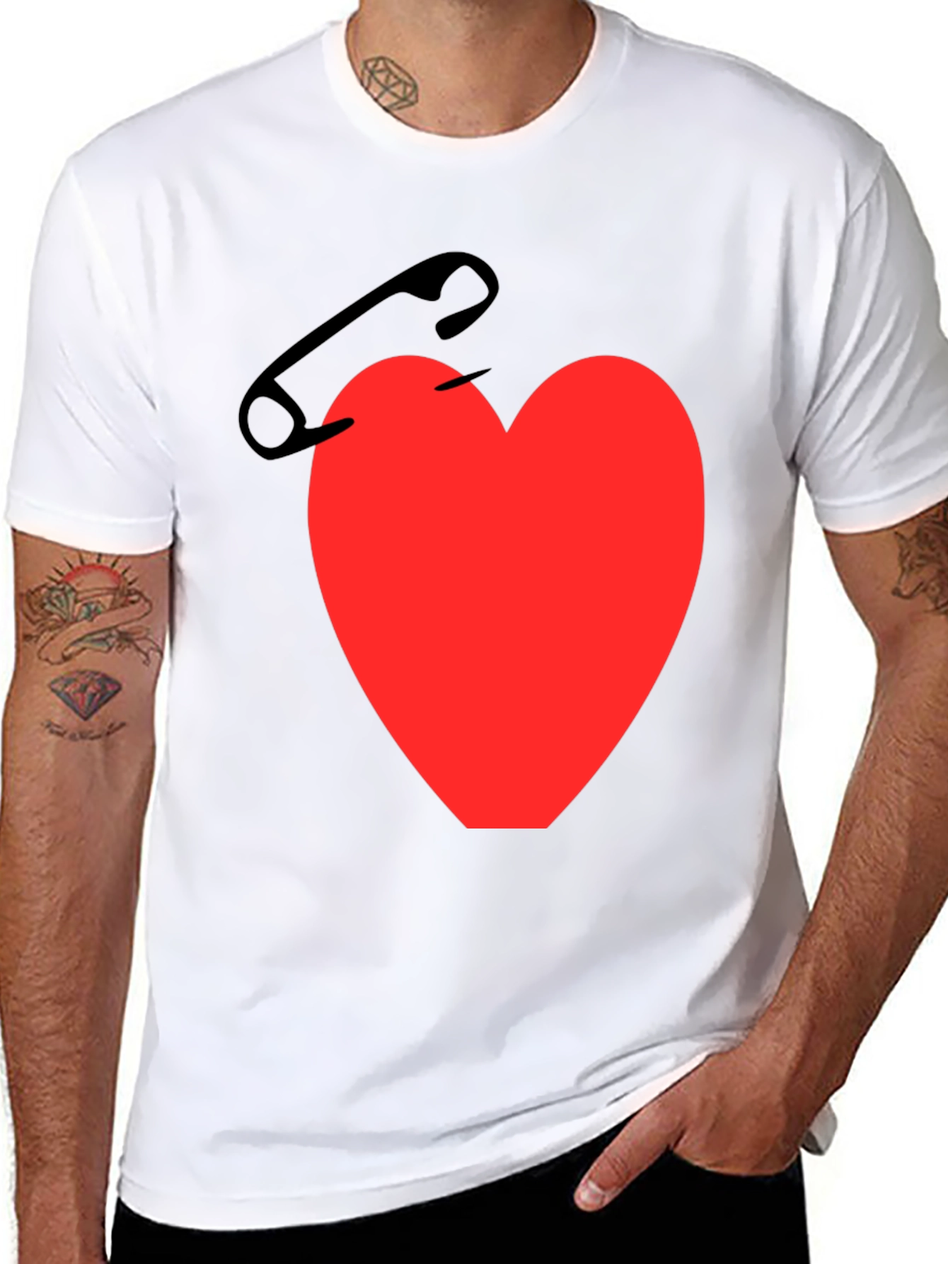 Black Heart & Safety Pin Graphic T-Shirt - Black view 8