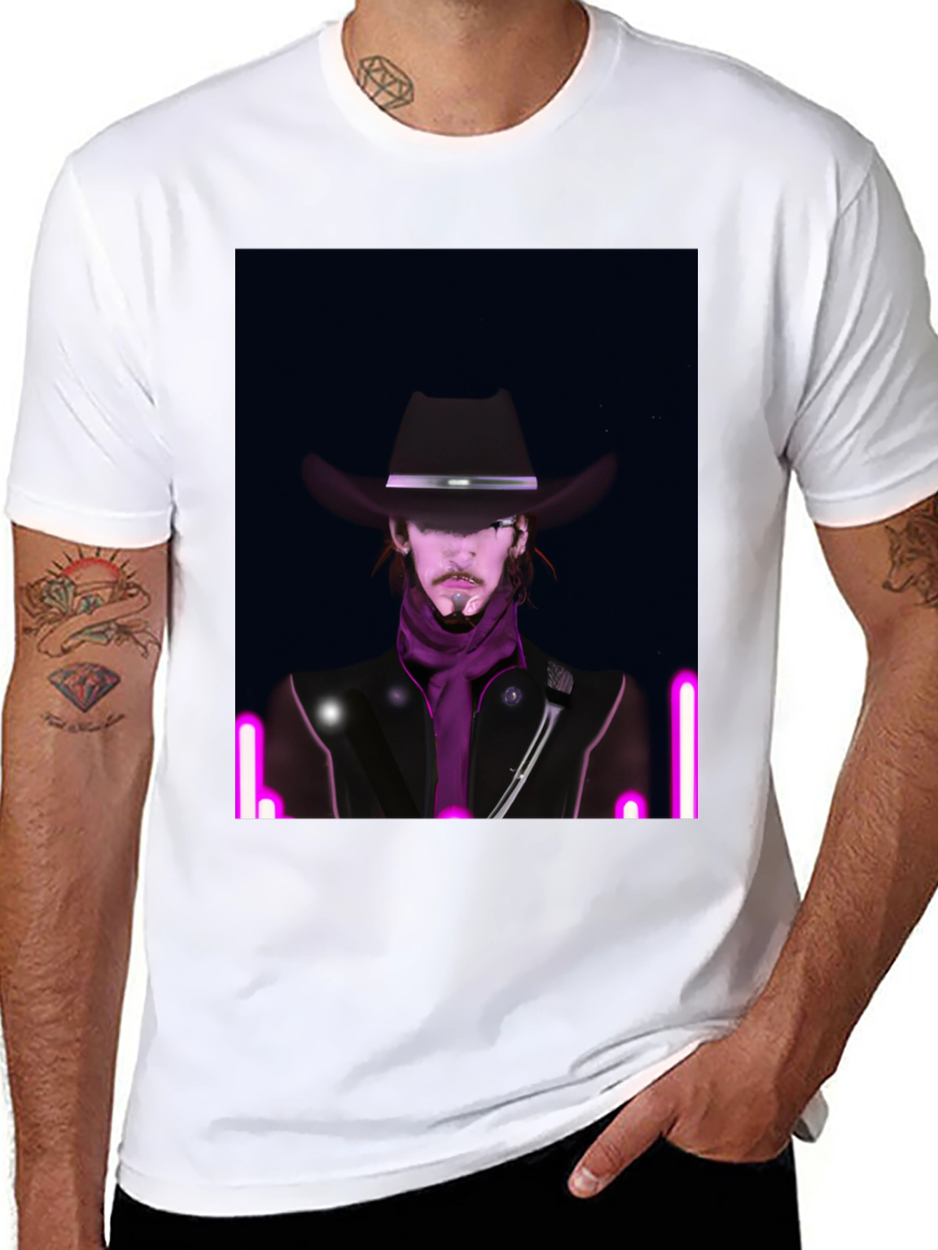 Black Neon Cowboy T-Shirt - Unique Graphic Tee view 8