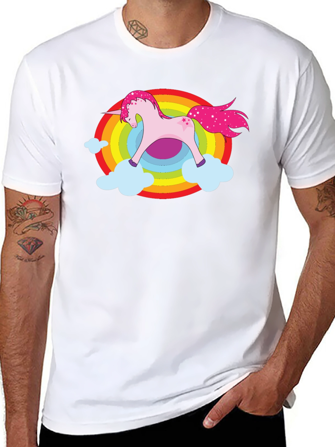 Black Unicorn Rainbow Cloud Graphic Black T-Shirt view 8