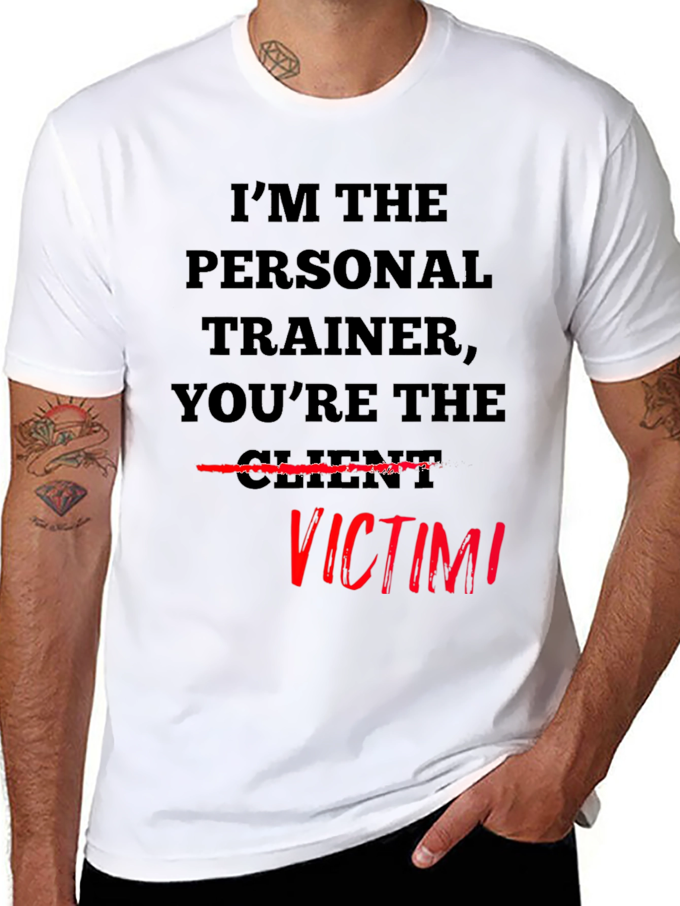 Black Personal Trainer Victim T-Shirt - Funny Workout Tee view 8