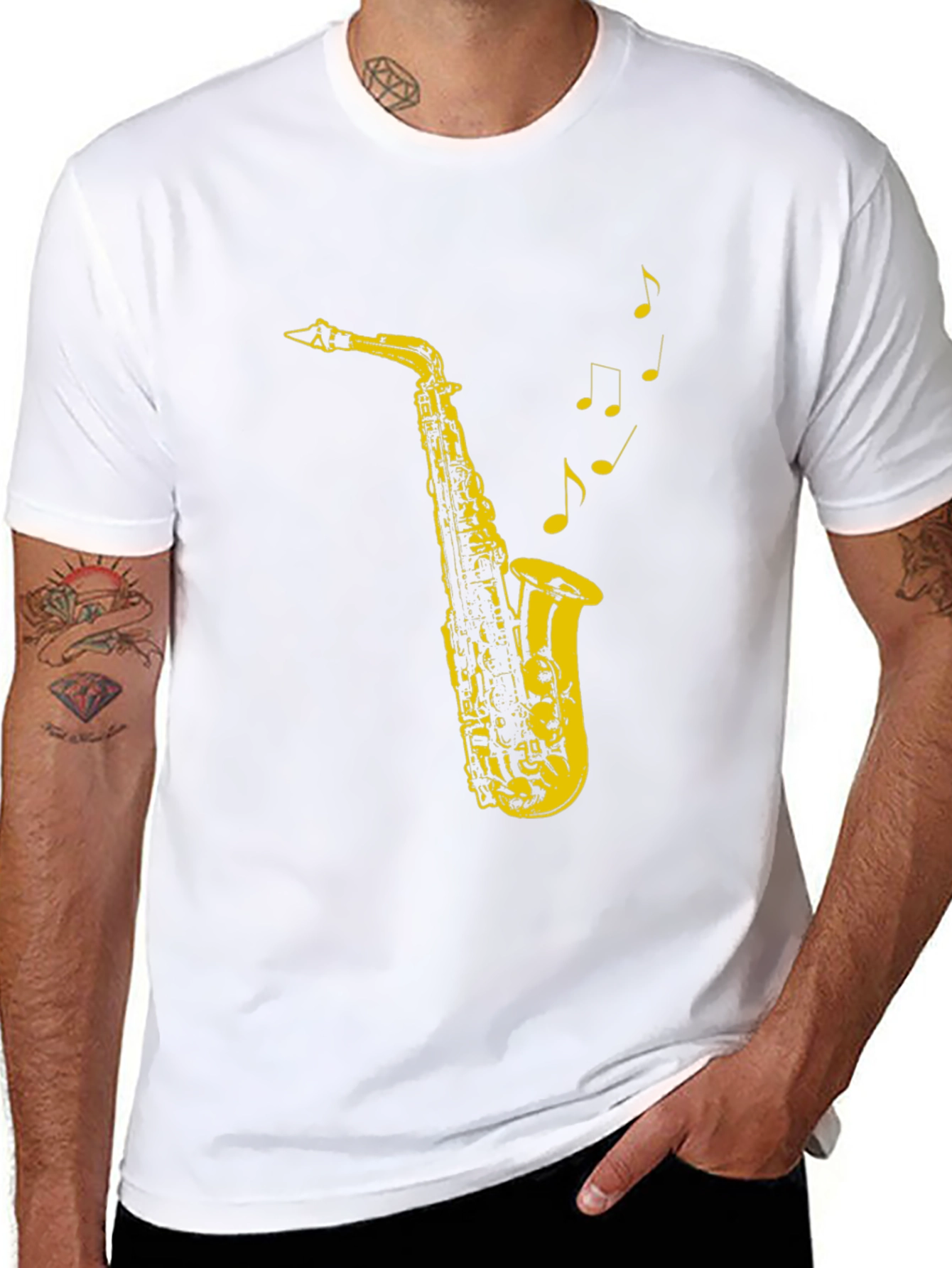 Black Cool Saxophone Music T-Shirt view 8