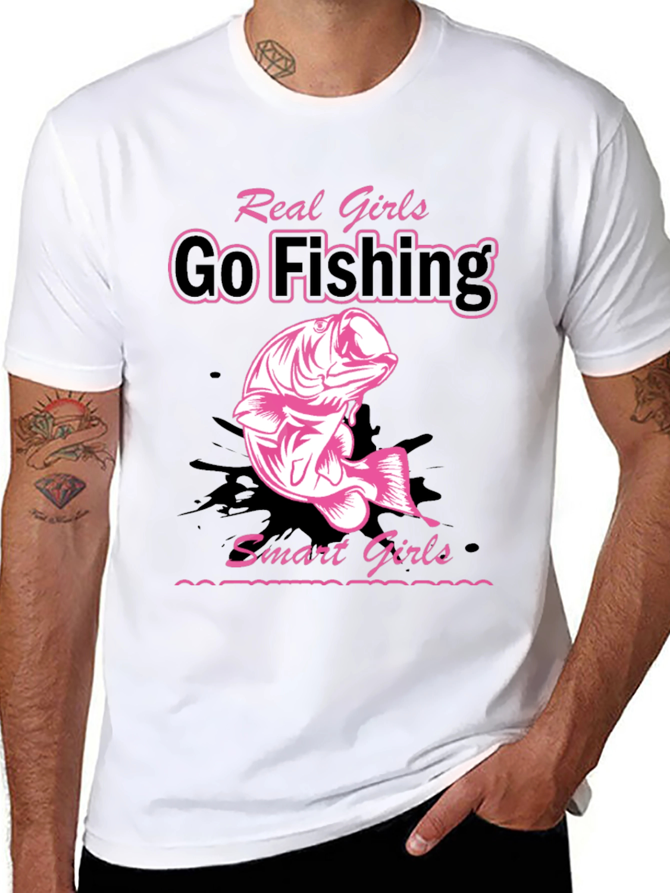 Real Girls Go Fishing Black Graphic Tee - 8