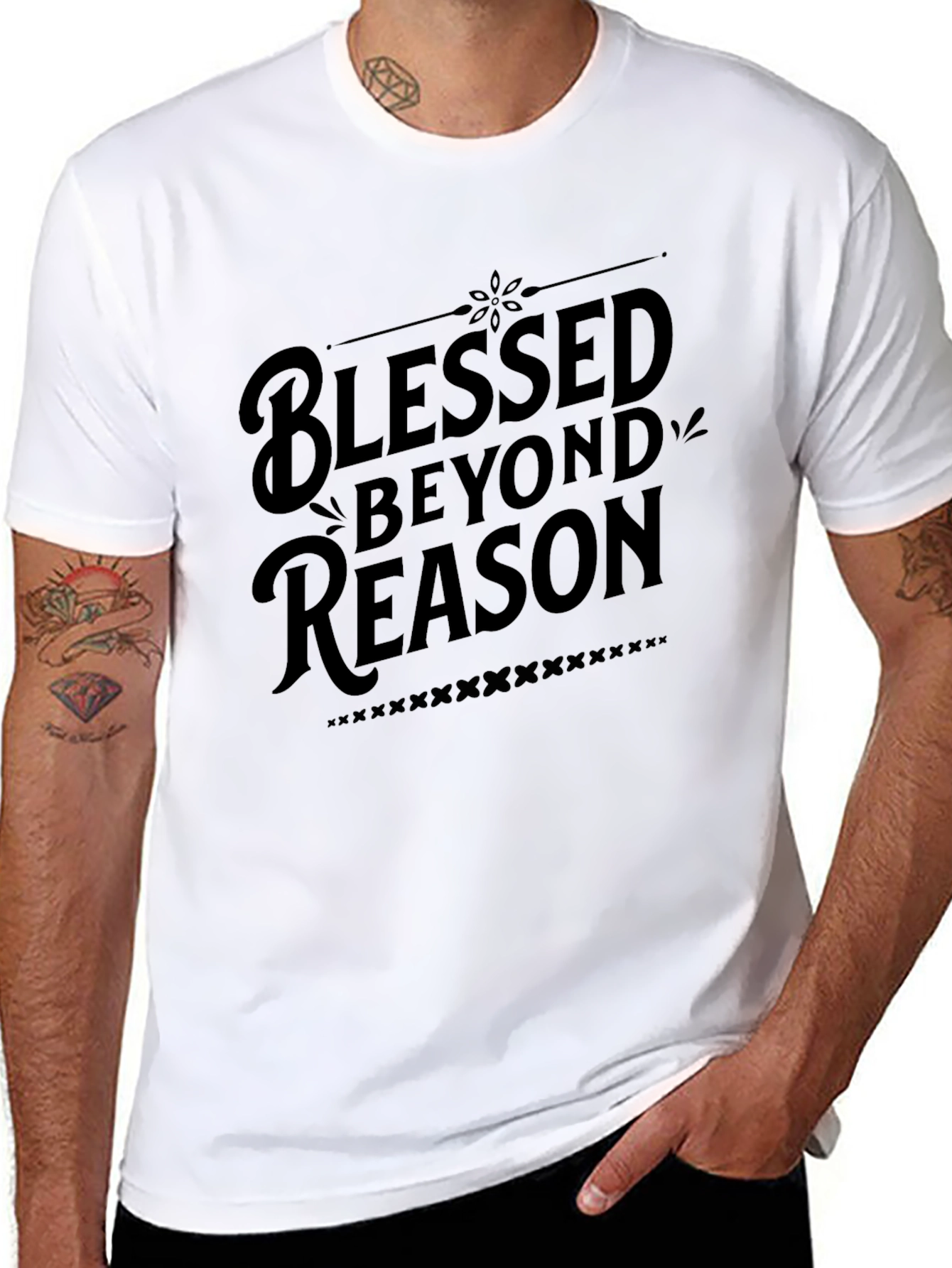 Black Blessed Beyond Reason - Stylish Black Graphic Tee view 8