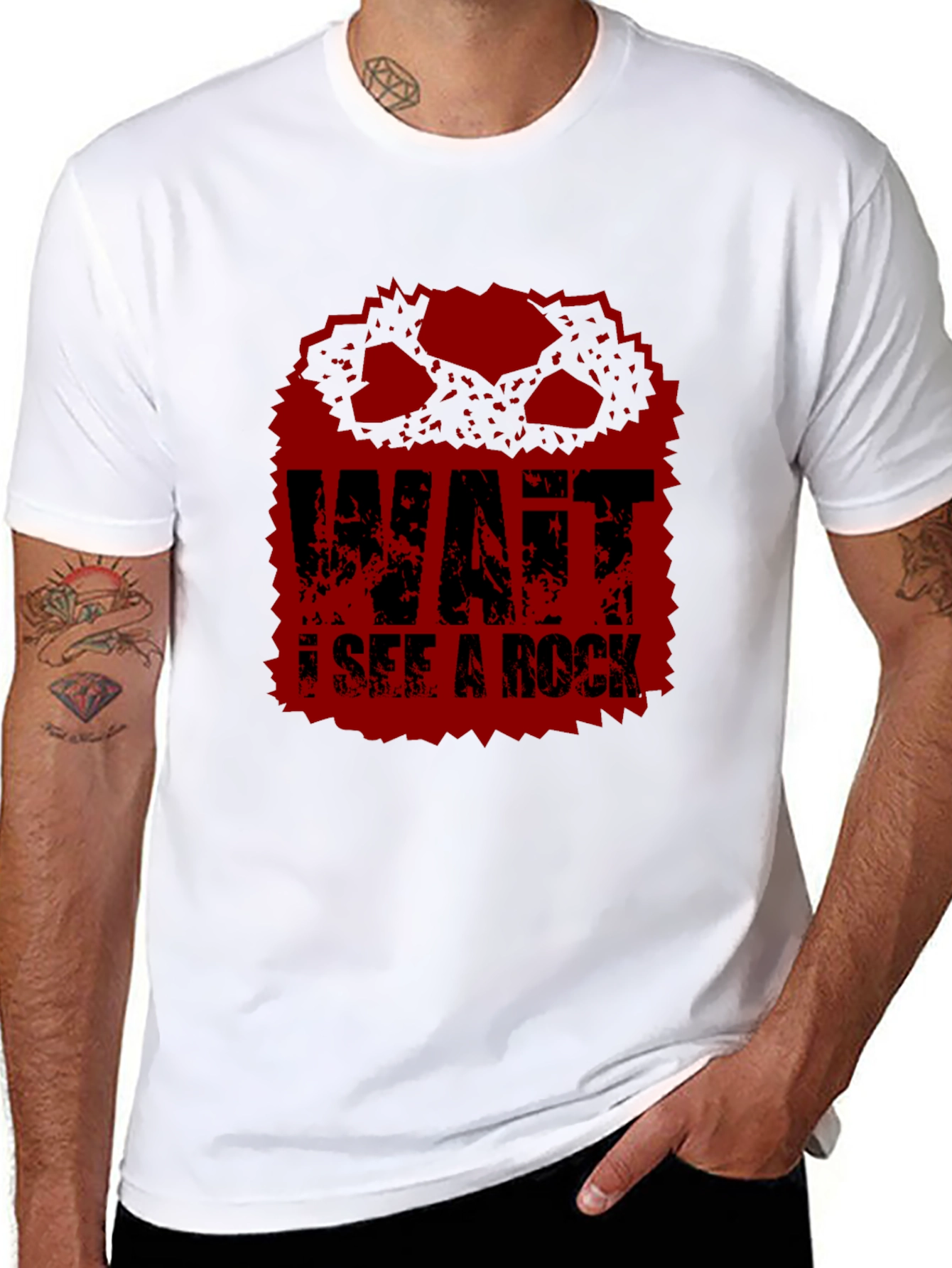 Black Wait I See A Rock Funny Graphic T-Shirt view 8