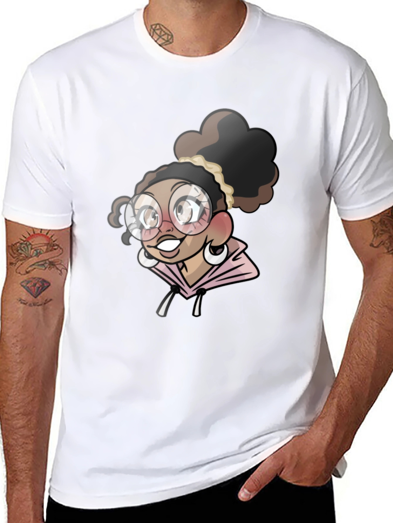 Black Cartoon Girl T-Shirt - Stylish Black Tee view 8