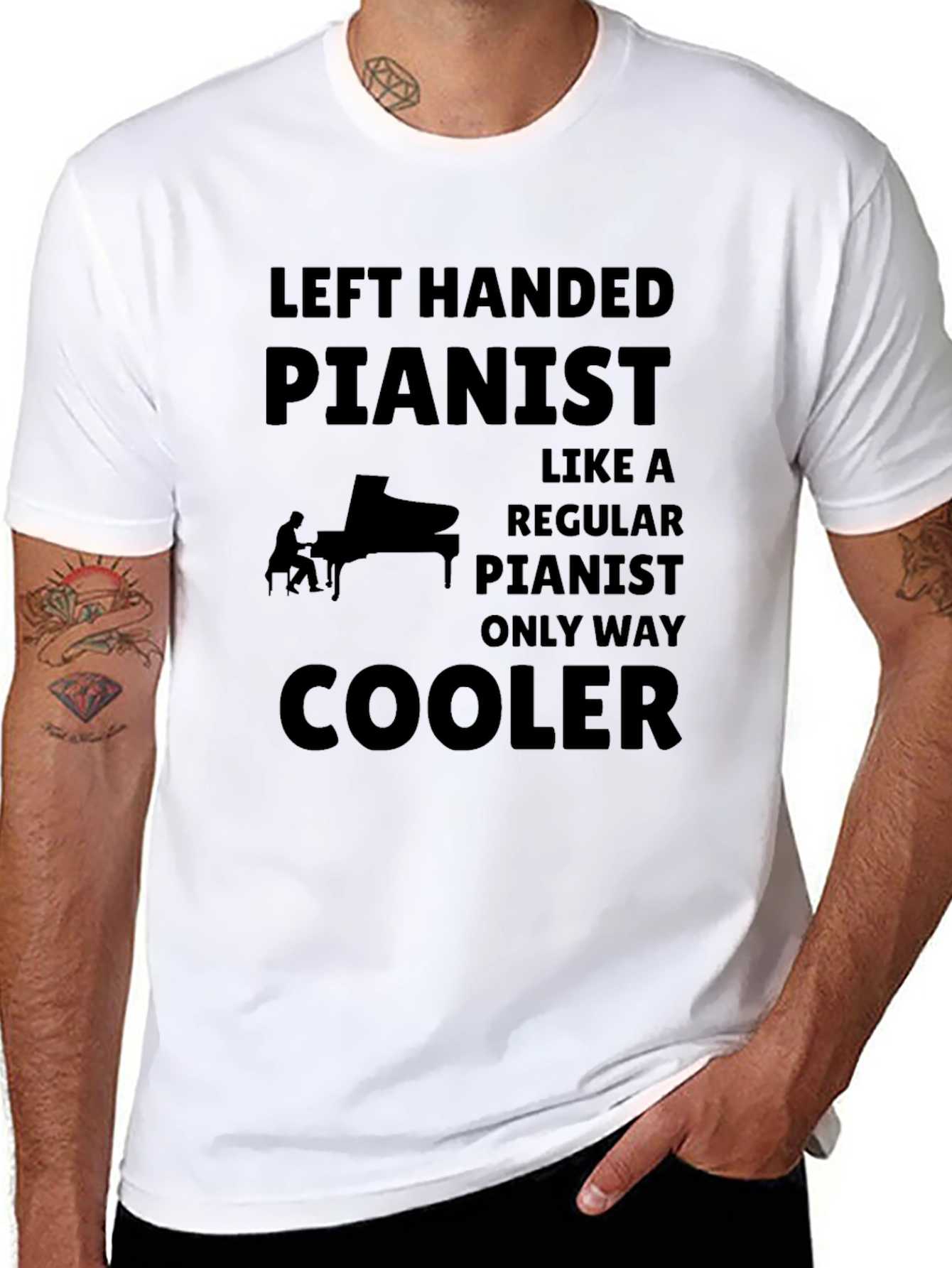 Black Left Handed Pianist - Funny Musician T-Shirt view 8