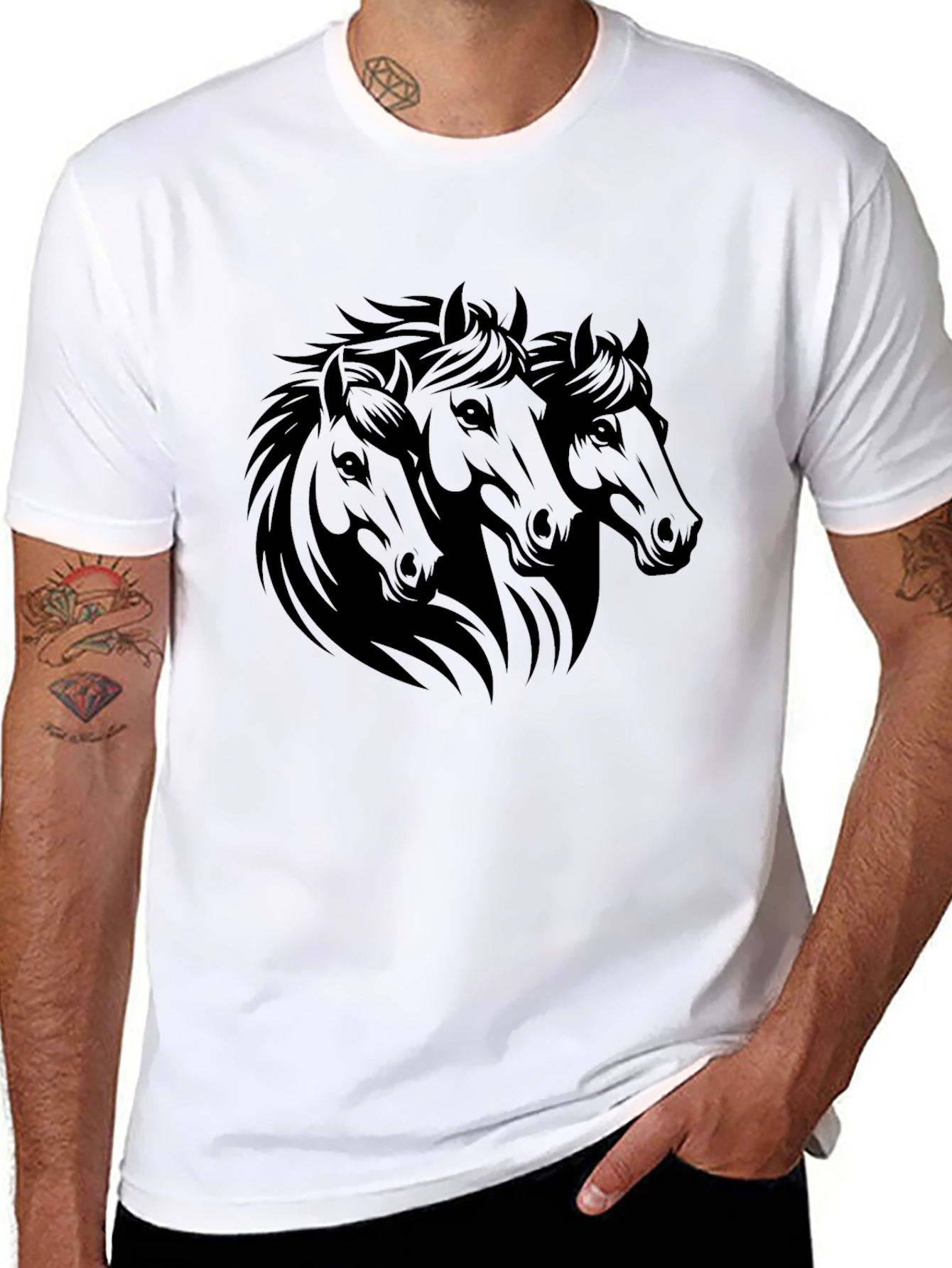 Black Black Horse Trio Graphic Tee - Stylish Men's T-Shirt view 8