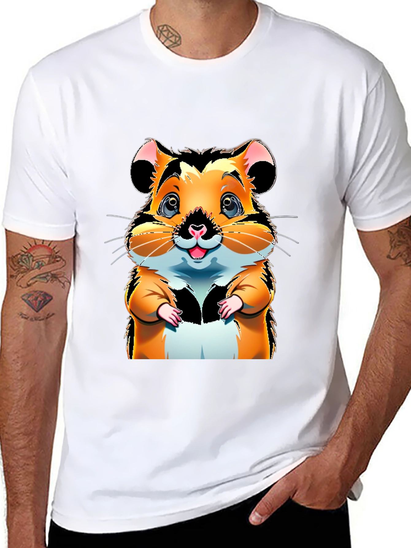 Black Cute Hamster Cartoon Graphic Tee view 8