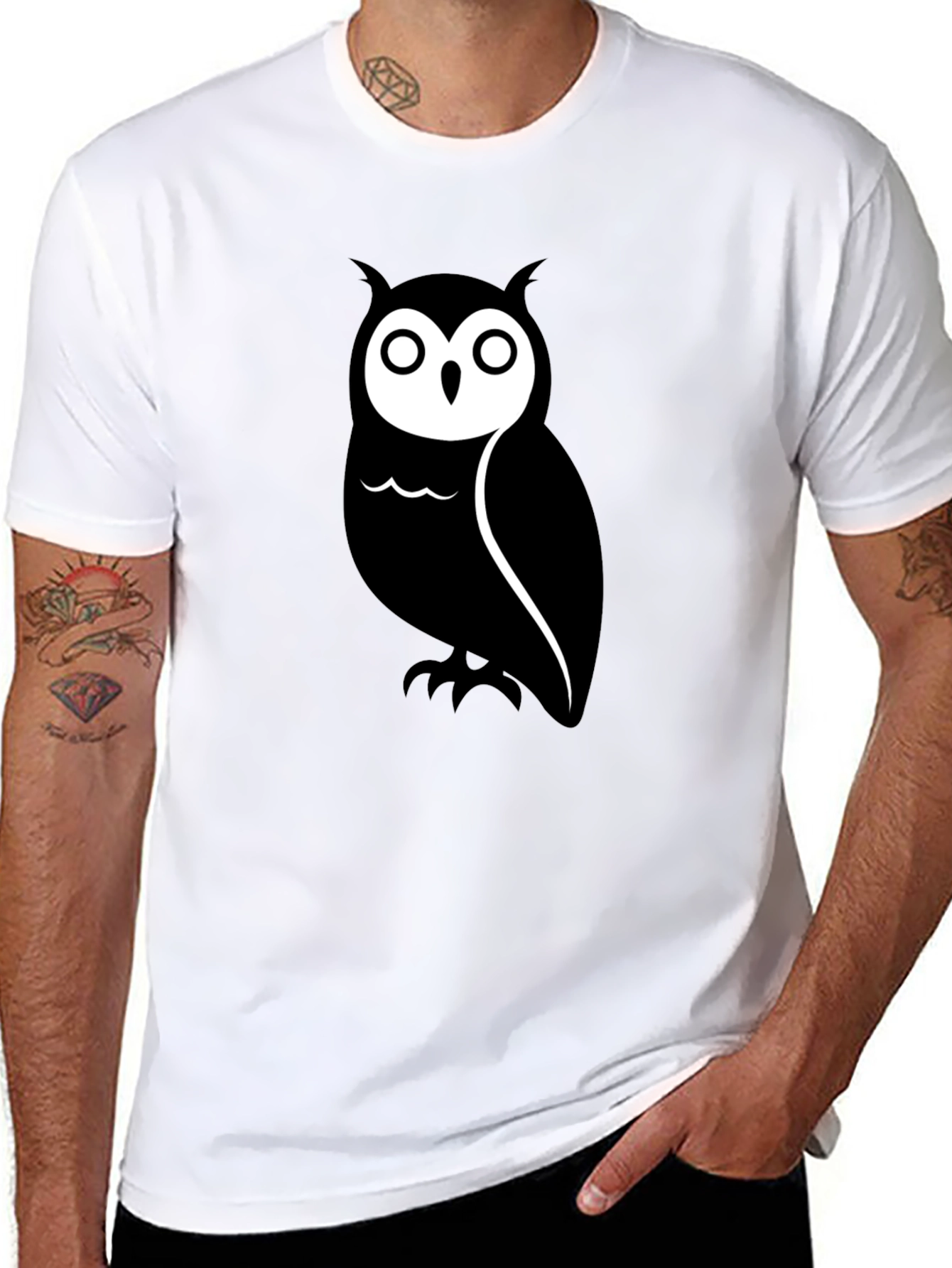 Black Men's Black Owl Graphic Tee - Casual Short Sleeve Shirt view 8