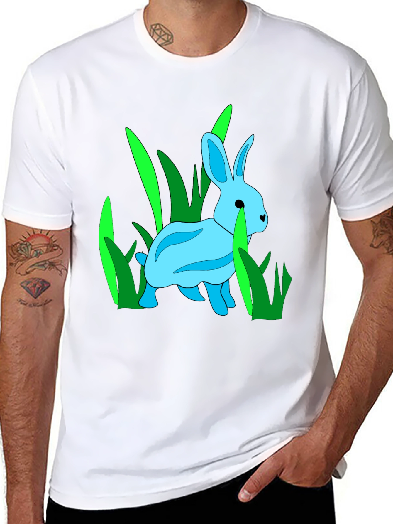 Black Rabbit in Grass Graphic Tee - Black Cotton Blend T-Shirt view 8